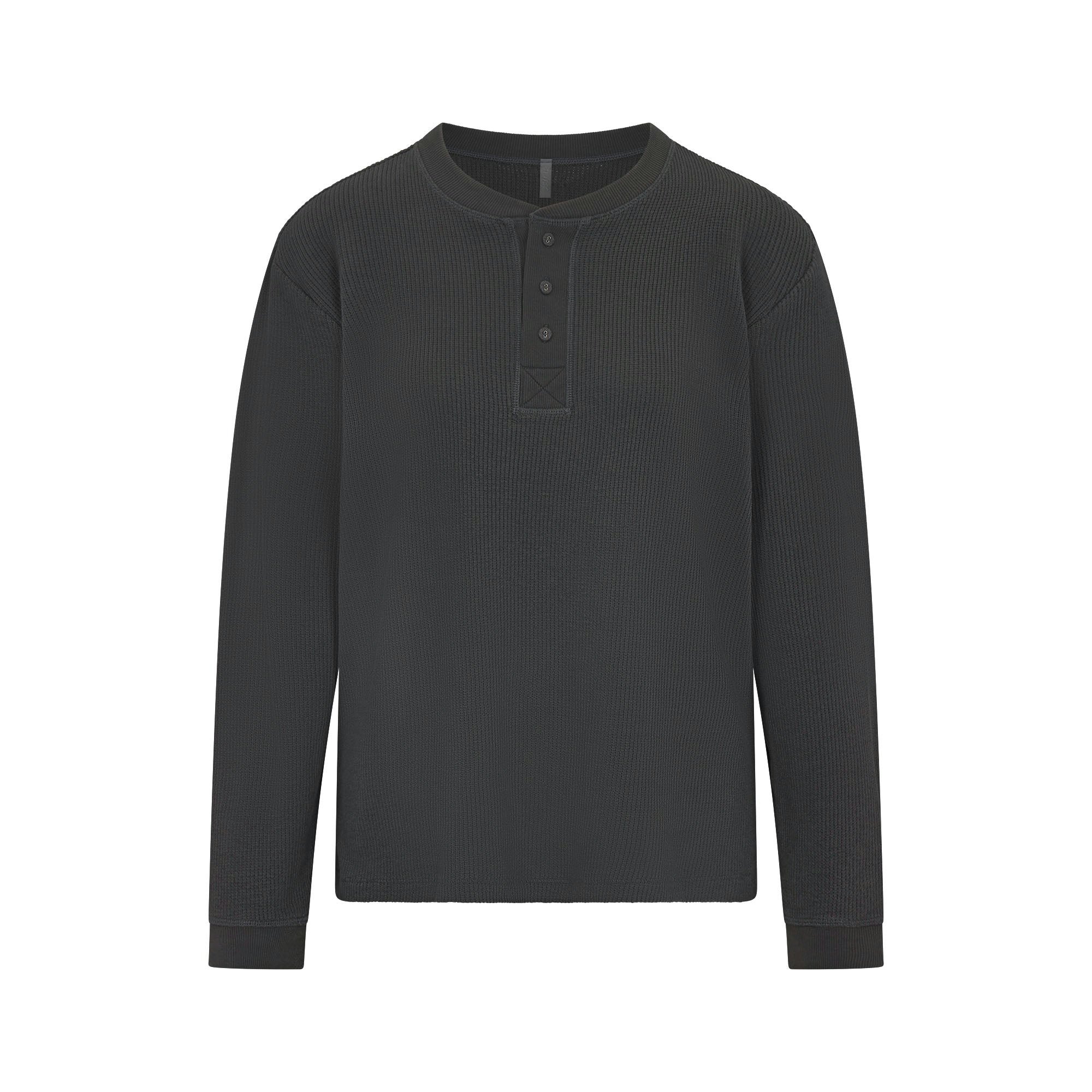 HEAVY WAFFLE LONG SLEEVE HENLEY | ASH (LONG SLEEVE T-SHIRTS) FLAT ON A WHITE BACKGROUND | FLT