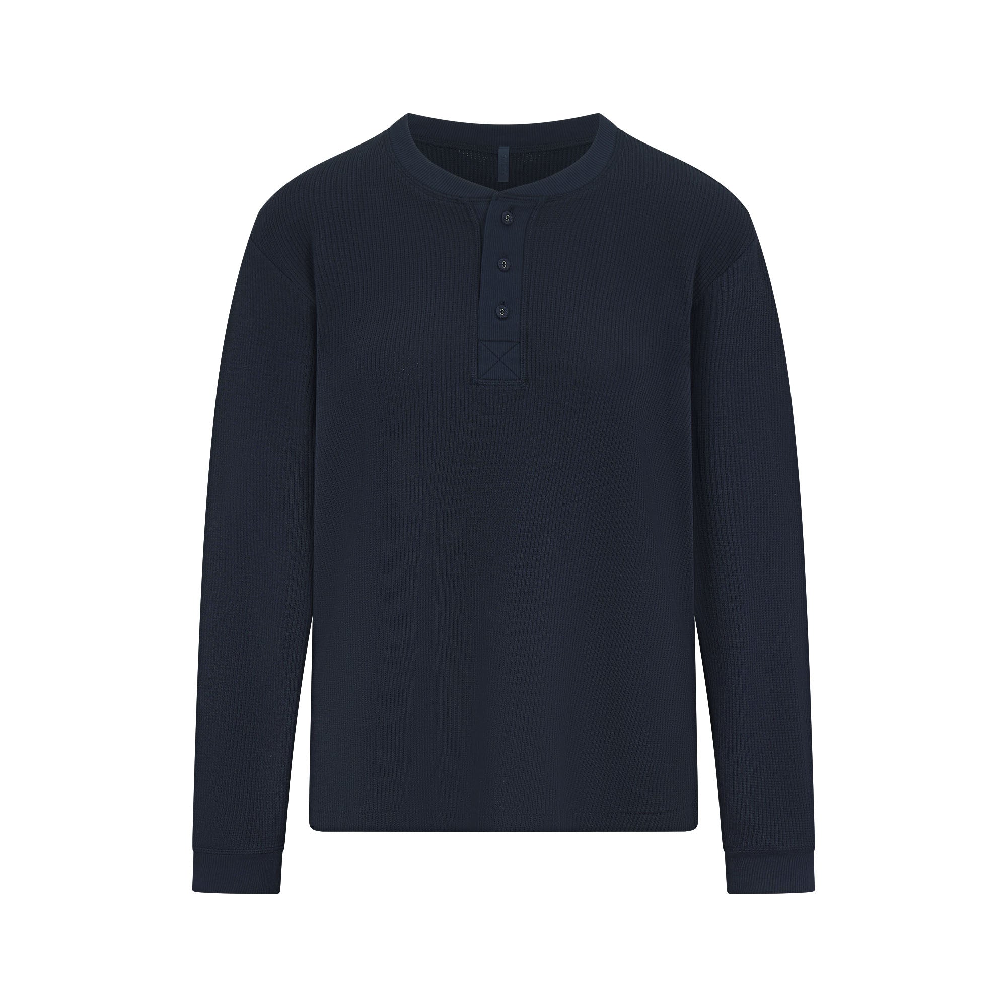 HEAVY WAFFLE LONG SLEEVE HENLEY | NAVY