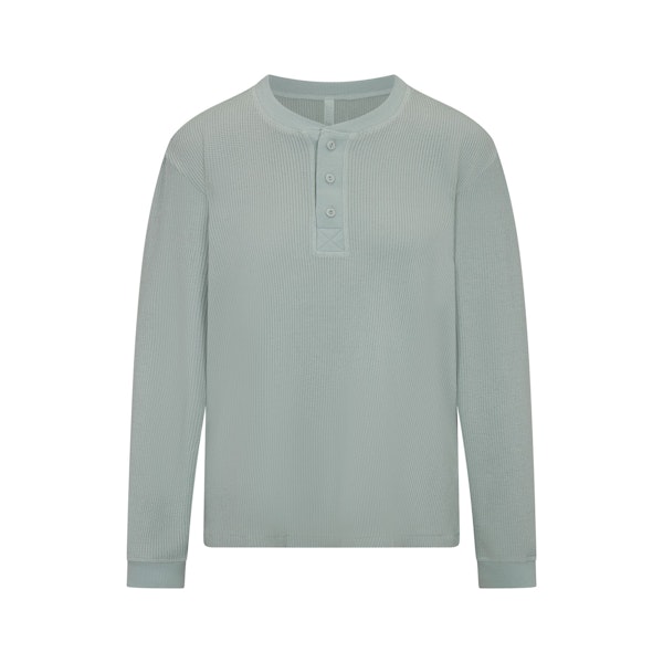 HEAVY WAFFLE LONG SLEEVE HENLEY | VAPOR (LONG SLEEVE T-SHIRTS) FLAT ON A WHITE BACKGROUND | FLT