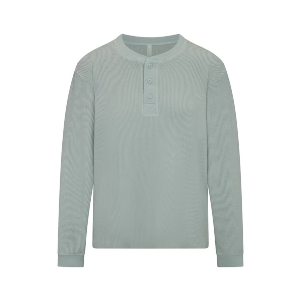 HEAVY WAFFLE LONG SLEEVE HENLEY | VAPOR (LONG SLEEVE T-SHIRTS) FLAT ON A WHITE BACKGROUND | FLT