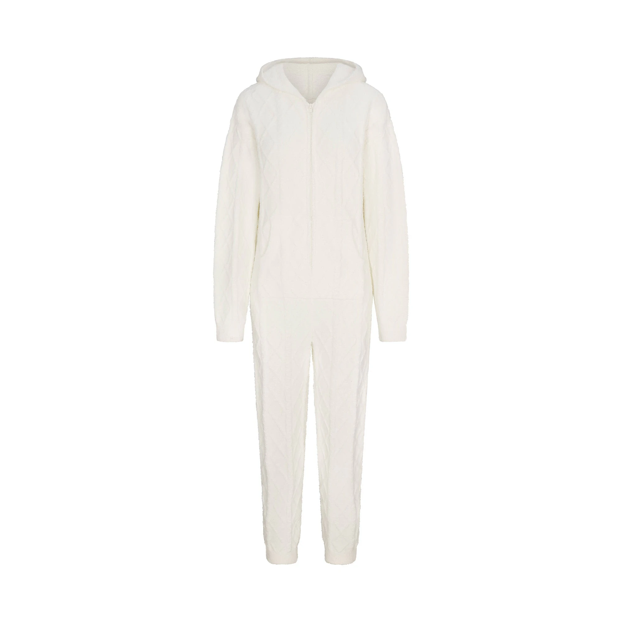 COZY LIGHT OVERSIZED CABLEKNIT ONESIE | IVORY FLAT ON A WHITE BACKGROUND | FLT