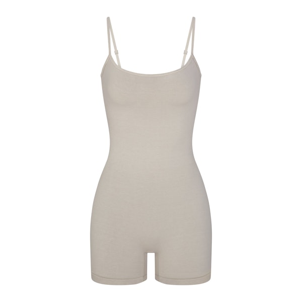 OUTDOOR CAMI ONESIE | STONE (ONESIES, BODYSUITS) LAYS FLAT ON A WHITE BACKGROUND | FLT