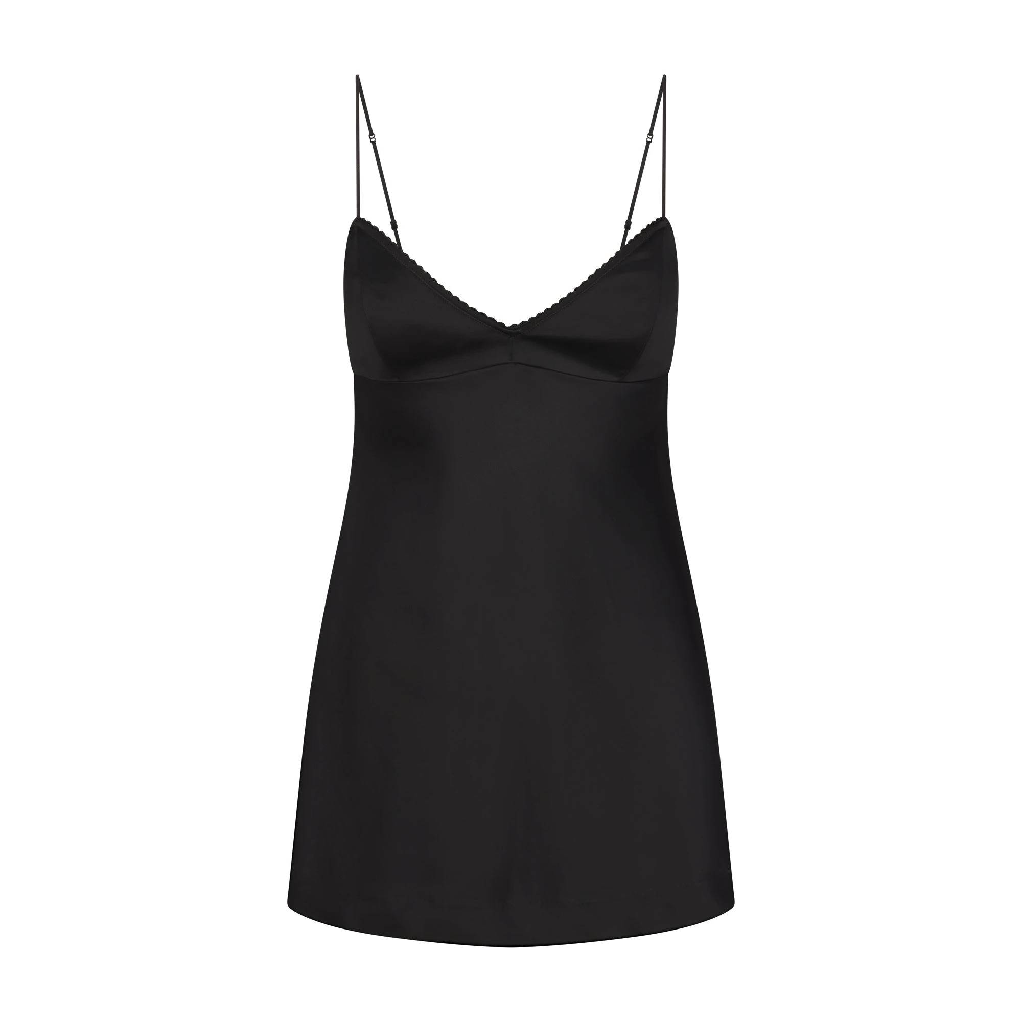 SATIN MINI DRESS | OBSIDIAN FLAT ON A WHITE BACKGROUND | FLT