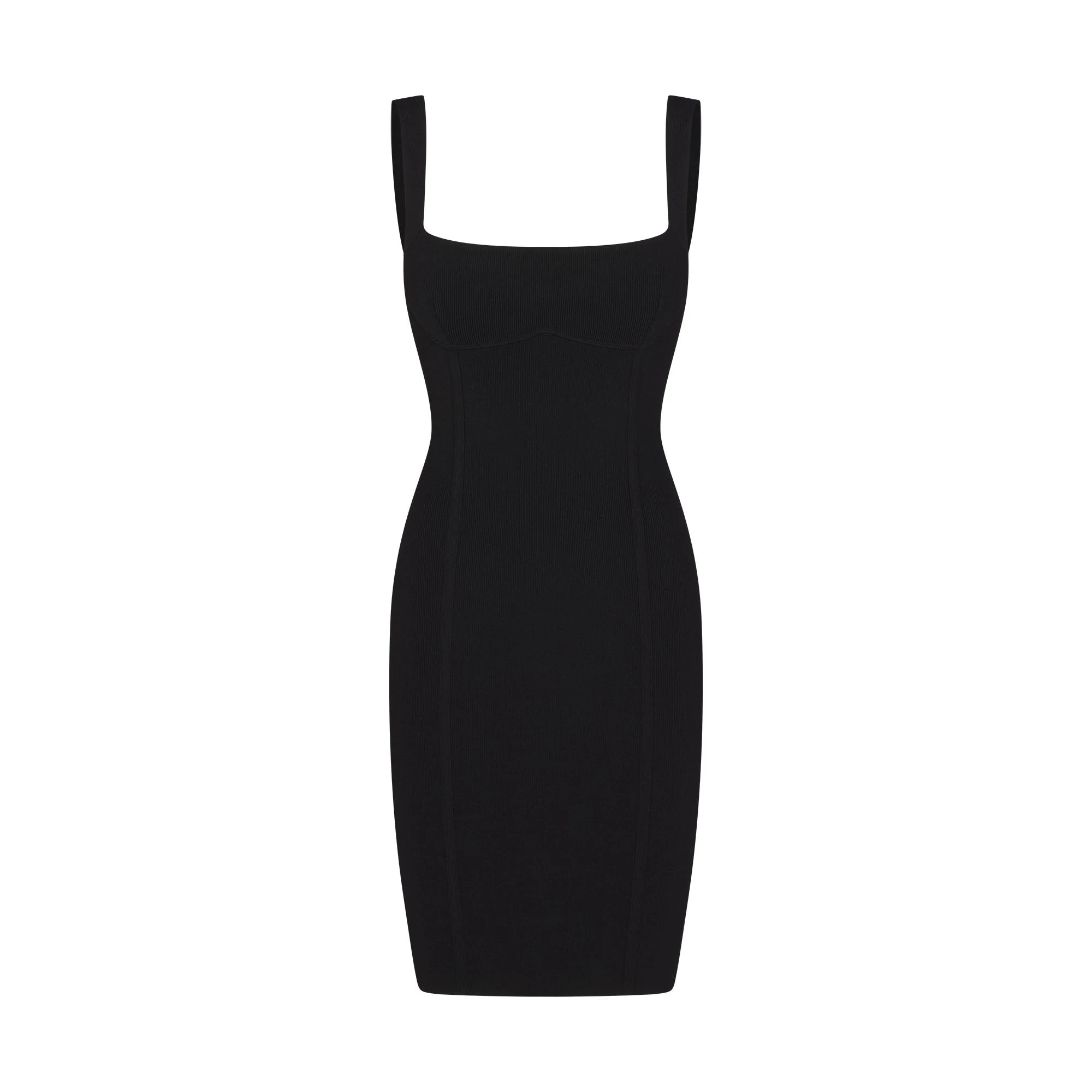REFINED KNIT MIDI DRESS | OBSIDIAN FLAT ON A WHITE BACKGROUND | FLT