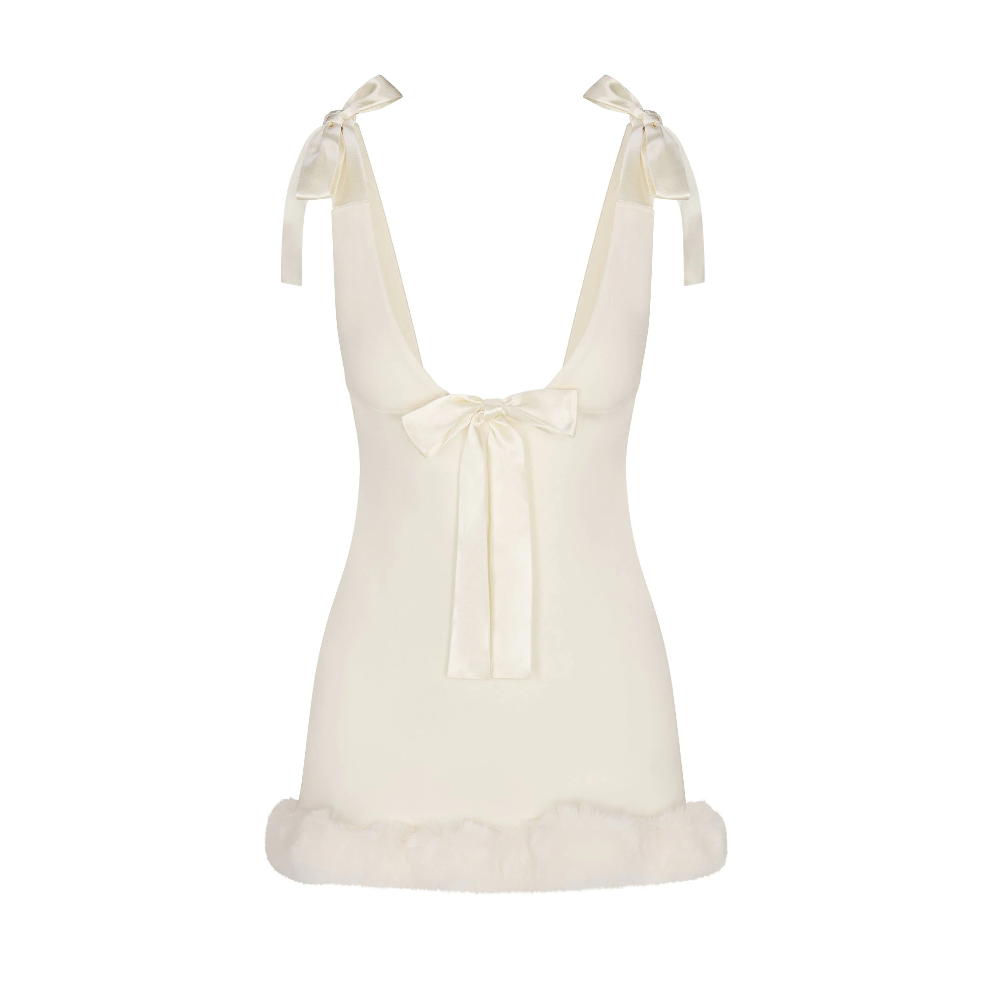 SKIMS CLOUD MINI DRESS | ECRU FLAT ON A WHITE BACKGROUND | FLT