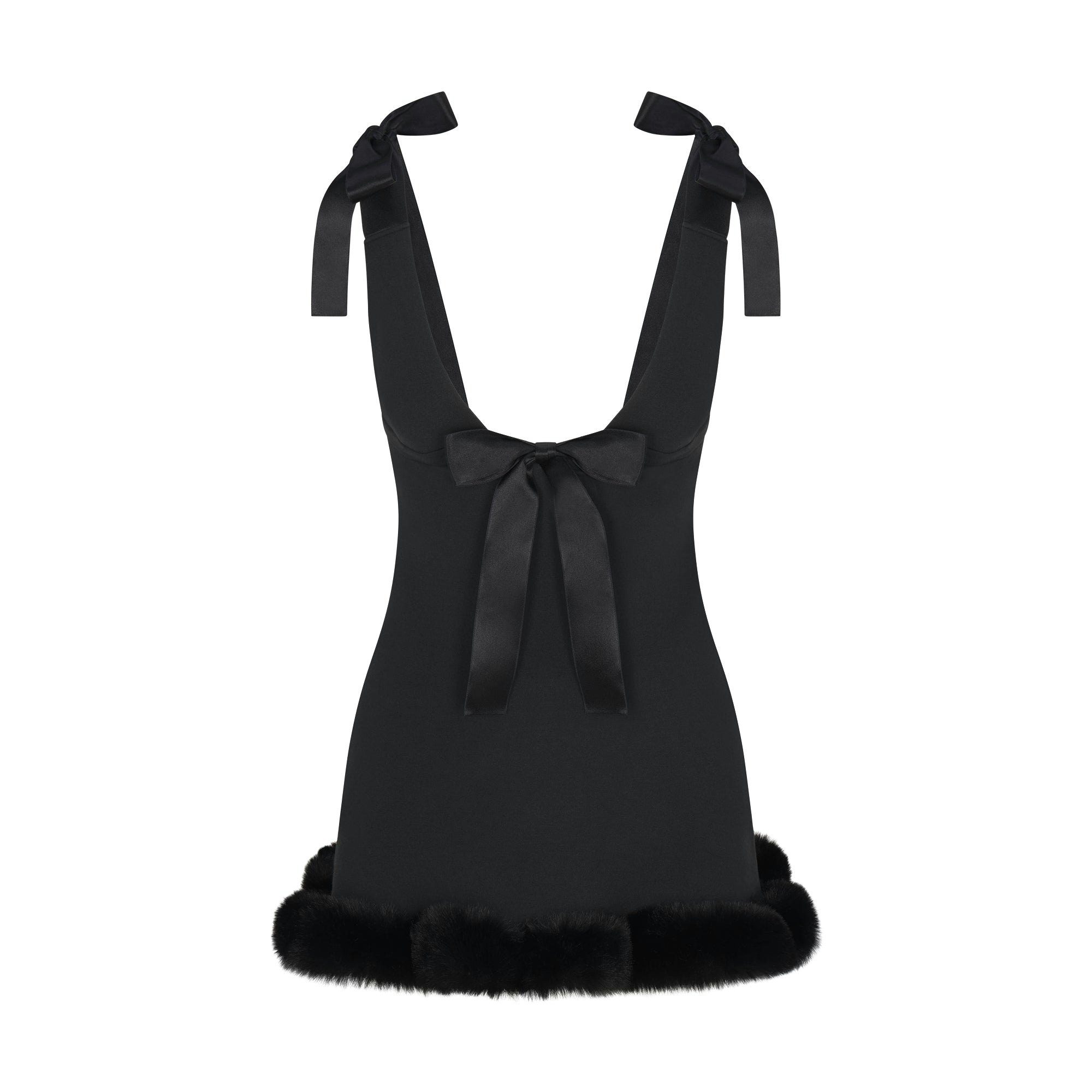 SKIMS CLOUD MINI DRESS | ONYX FLAT ON A WHITE BACKGROUND | FLT