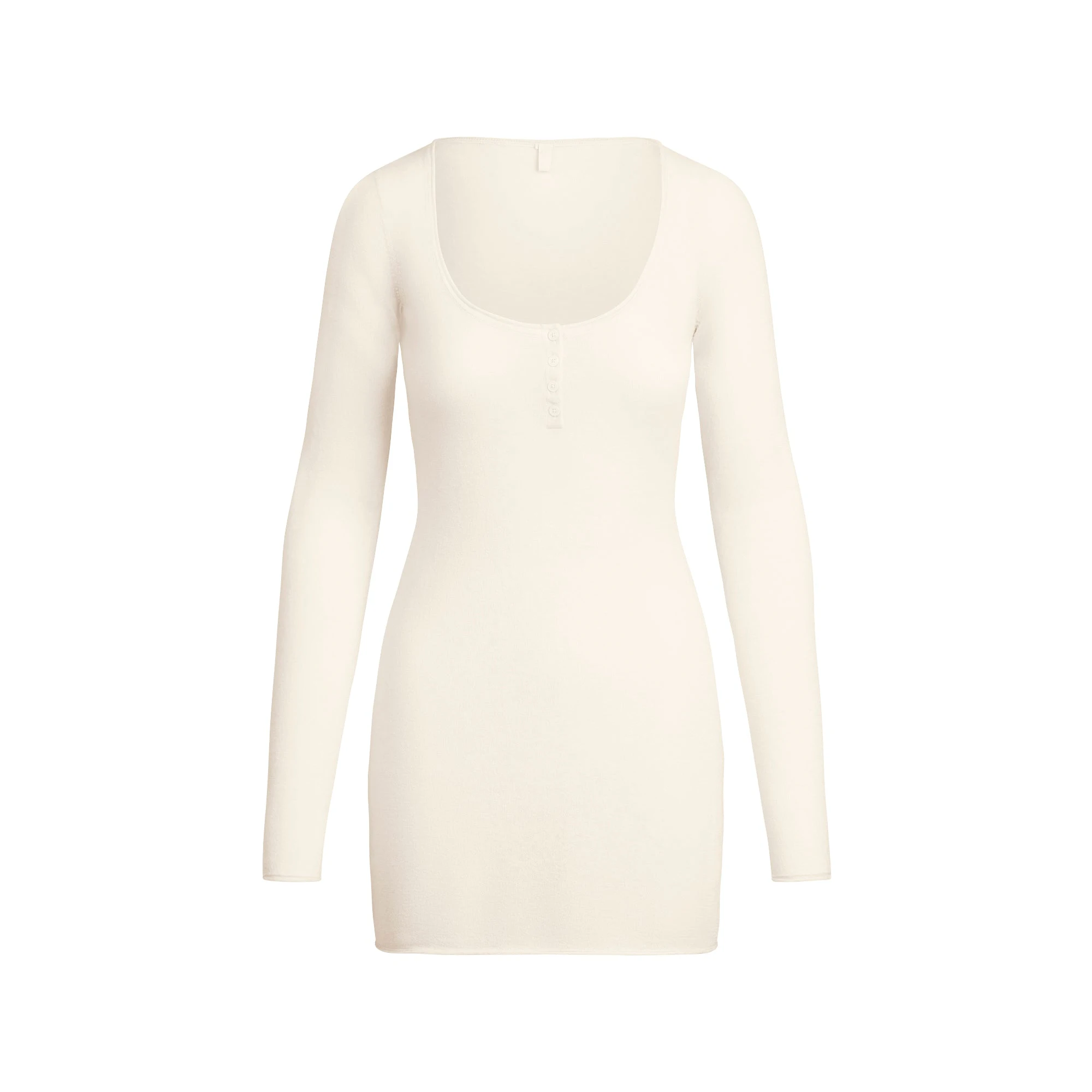 FEATHERWEIGHT CASHMERE HENLEY MINI DRESS | EGRET FLAT ON A WHITE BACKGROUND | FLT