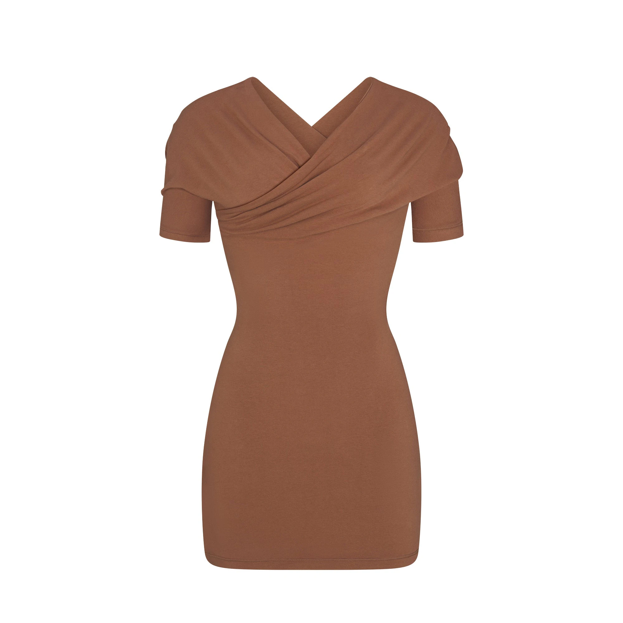 COTTON JERSEY WRAP MINI DRESS | JASPER LAYS FLAT ON A WHITE BACKGROUND | FLT