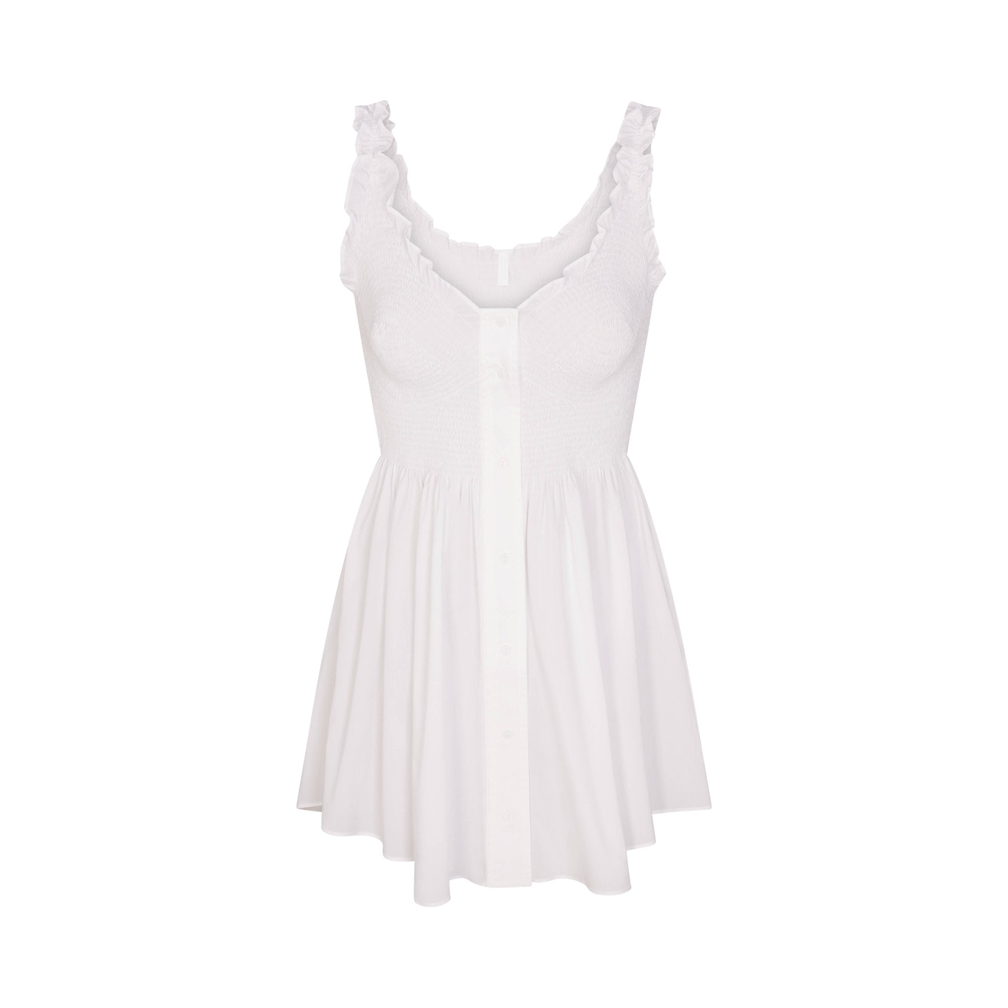 COTTON POPLIN MINI SMOCKED DRESS | SNOW FLAT ON A WHITE BACKGROUND | FLT