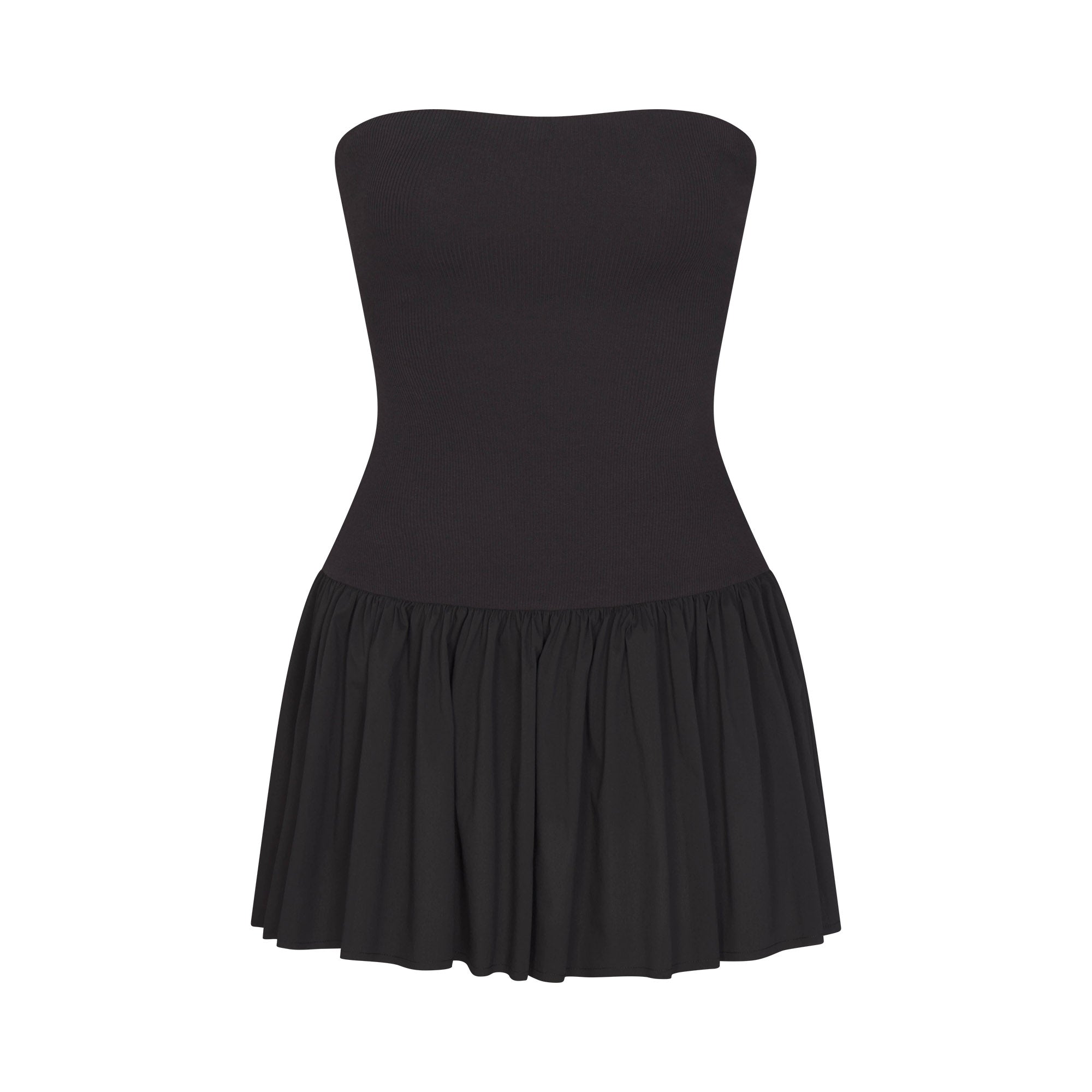 COTTON POPLIN MINI TUBE DRESS | ONYX FLAT ON A WHITE BACKGROUND | FLT