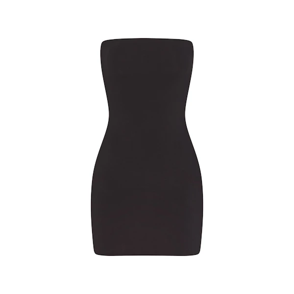 COTTON JERSEY MINI TUBE DRESS | SOOT FLAT ON A WHITE BACKGROUND | FLT