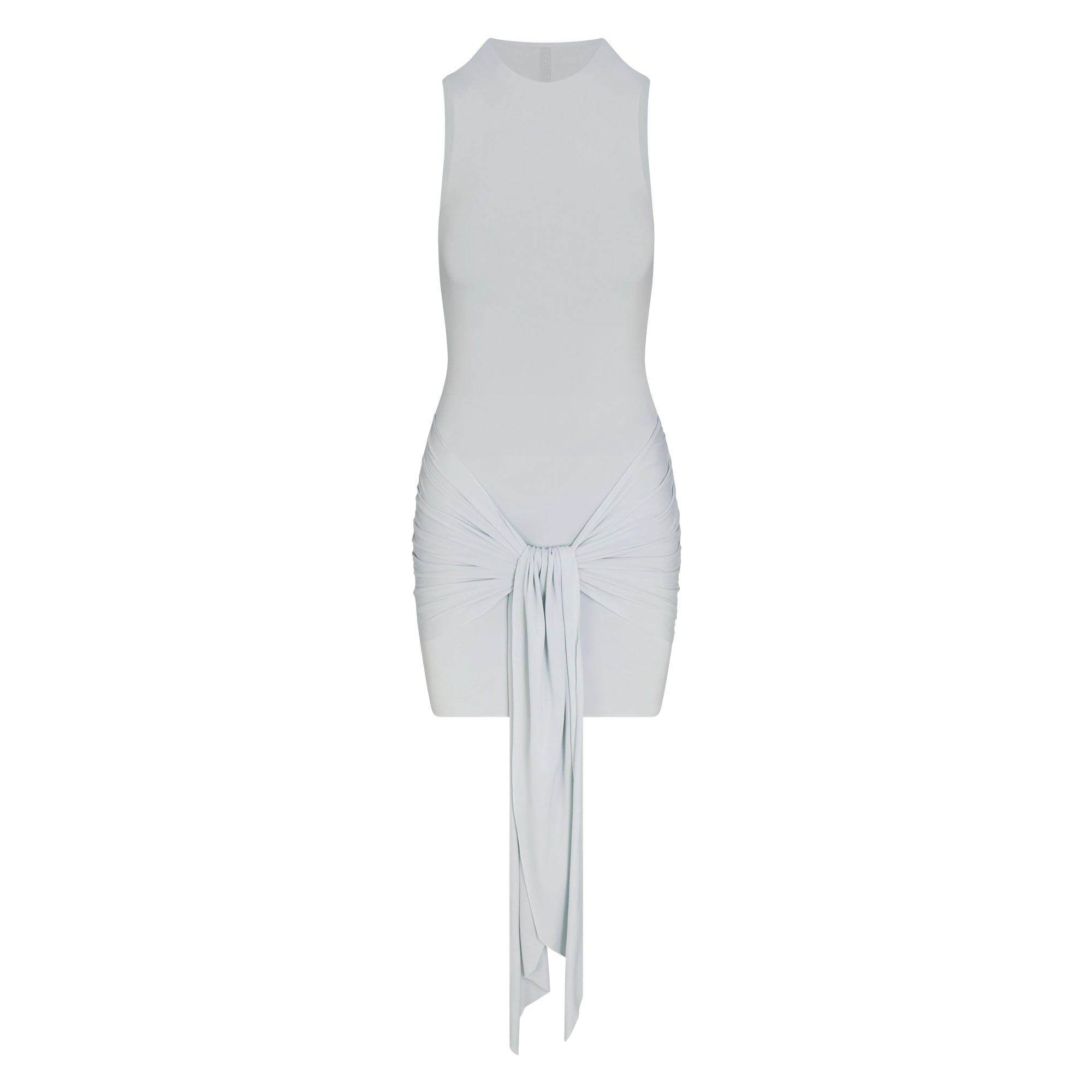 CUPRO JERSEY WRAP MINI DRESS | PEARL FLAT ON A WHITE BACKGROUND | FLT