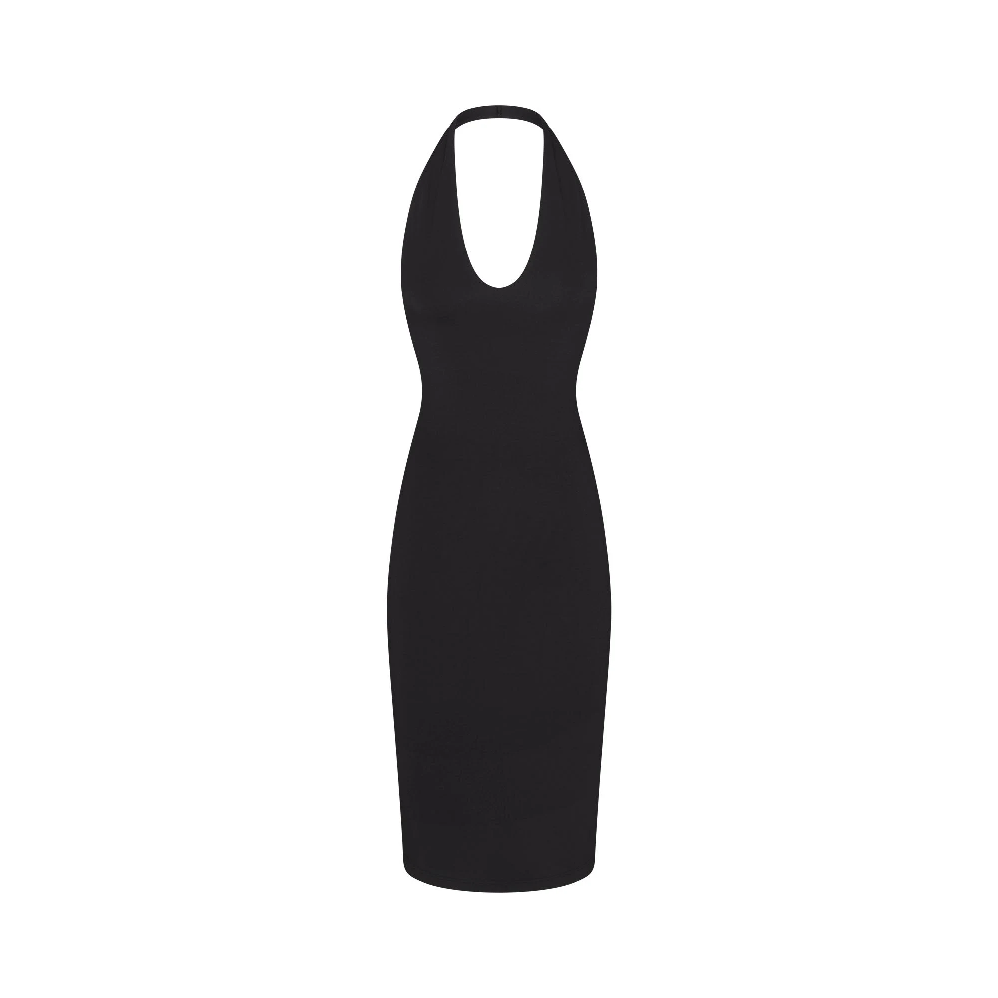 SMOOTH LAYERS HALTER MIDI DRESS | OBSIDIAN FLAT ON A WHITE BACKGROUND | FLT