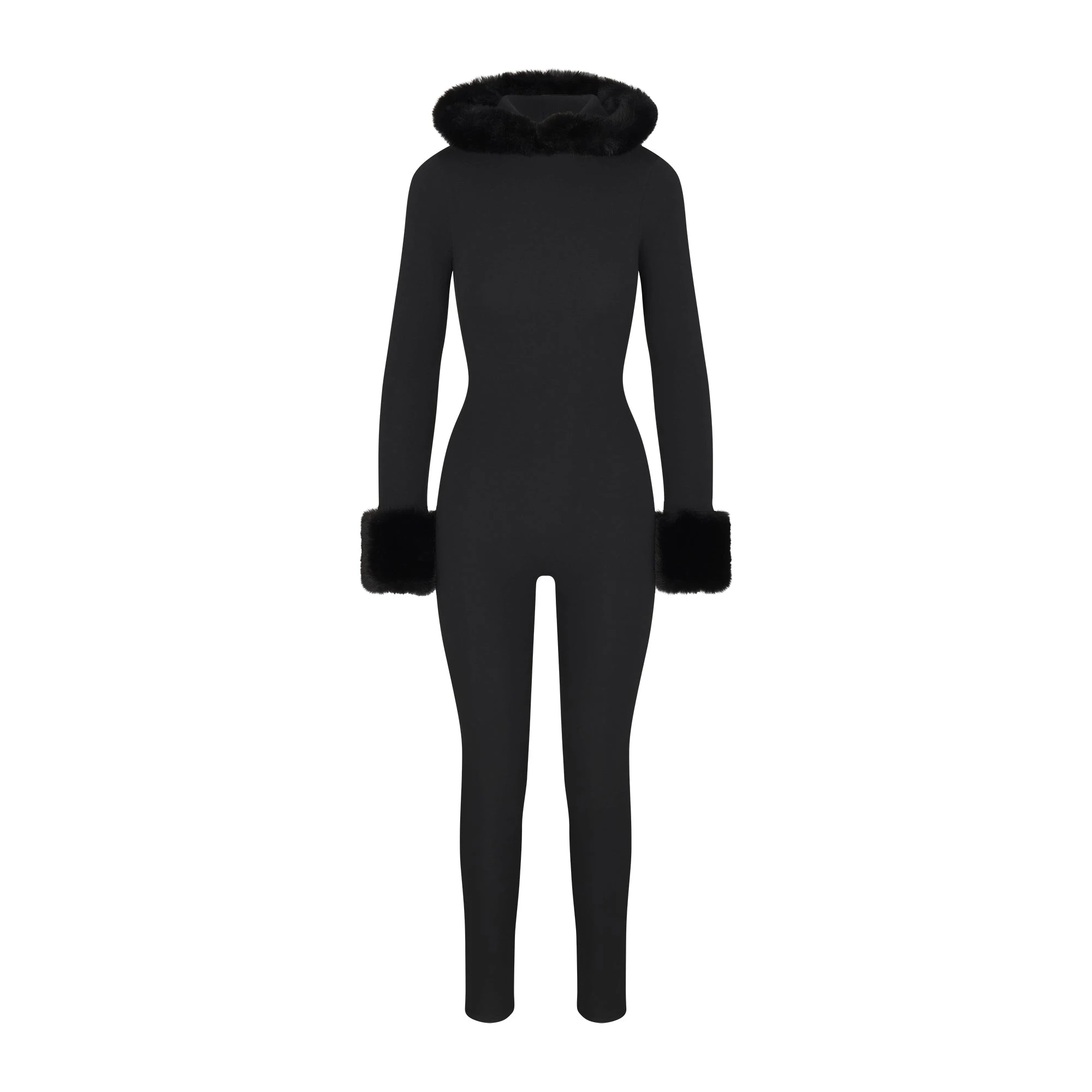 SKIMS CLOUD HOODED CATSUIT | ONYX FLAT ON A WHITE BACKGROUND | FLT