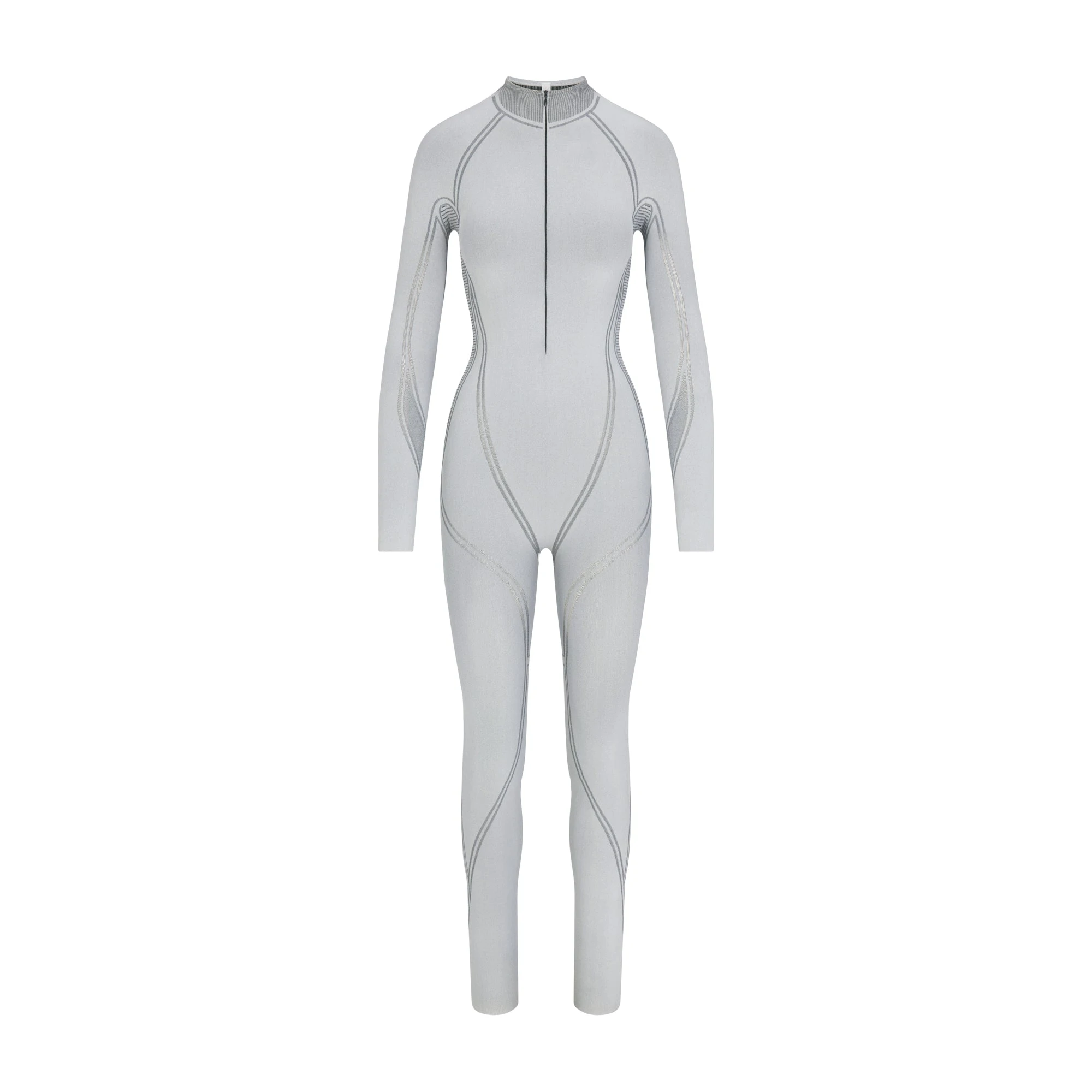 SKIMS FIRST LAYERS ZIP FRONT CATSUIT | MIRROR (CATSUITS, BODYSUITS) LAYS FLAT ON A WHITE BACKGROUND