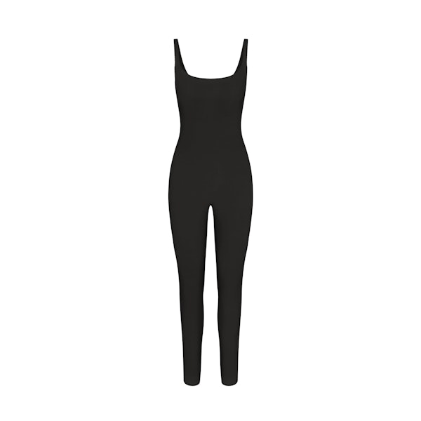 FITS EVERYBODY SQUARE NECK LOW BACK CATSUIT | ONYX (CATSUITS, BODYSUITS) LAYS FLAT ON A WHITE BACKGROUND | FLT