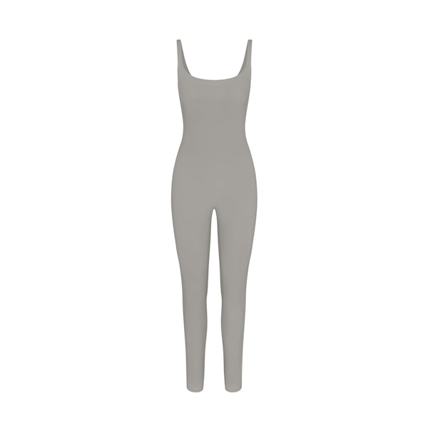 FITS EVERYBODY SQUARE NECK LOW BACK CATSUIT | SMOKE FLAT ON A WHITE BACKGROUND | FLT