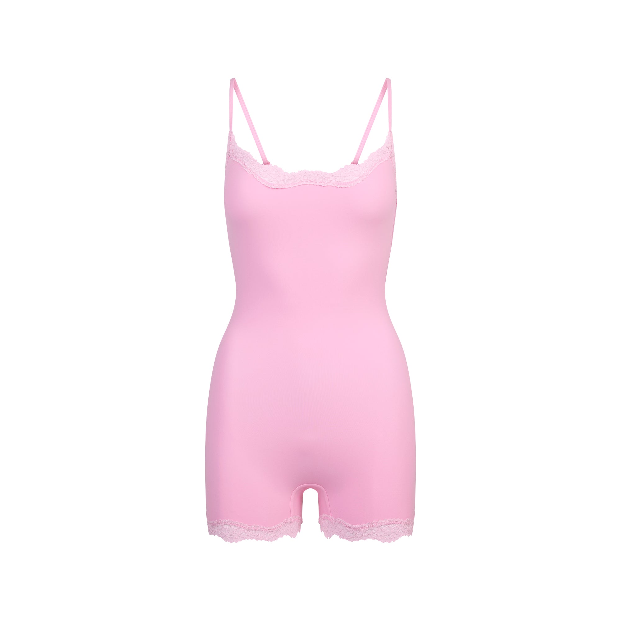 FITS EVERYBODY LACE ONESIE | BUBBLE GUM TONAL FLAT ON A WHITE BACKGROUND | FLT