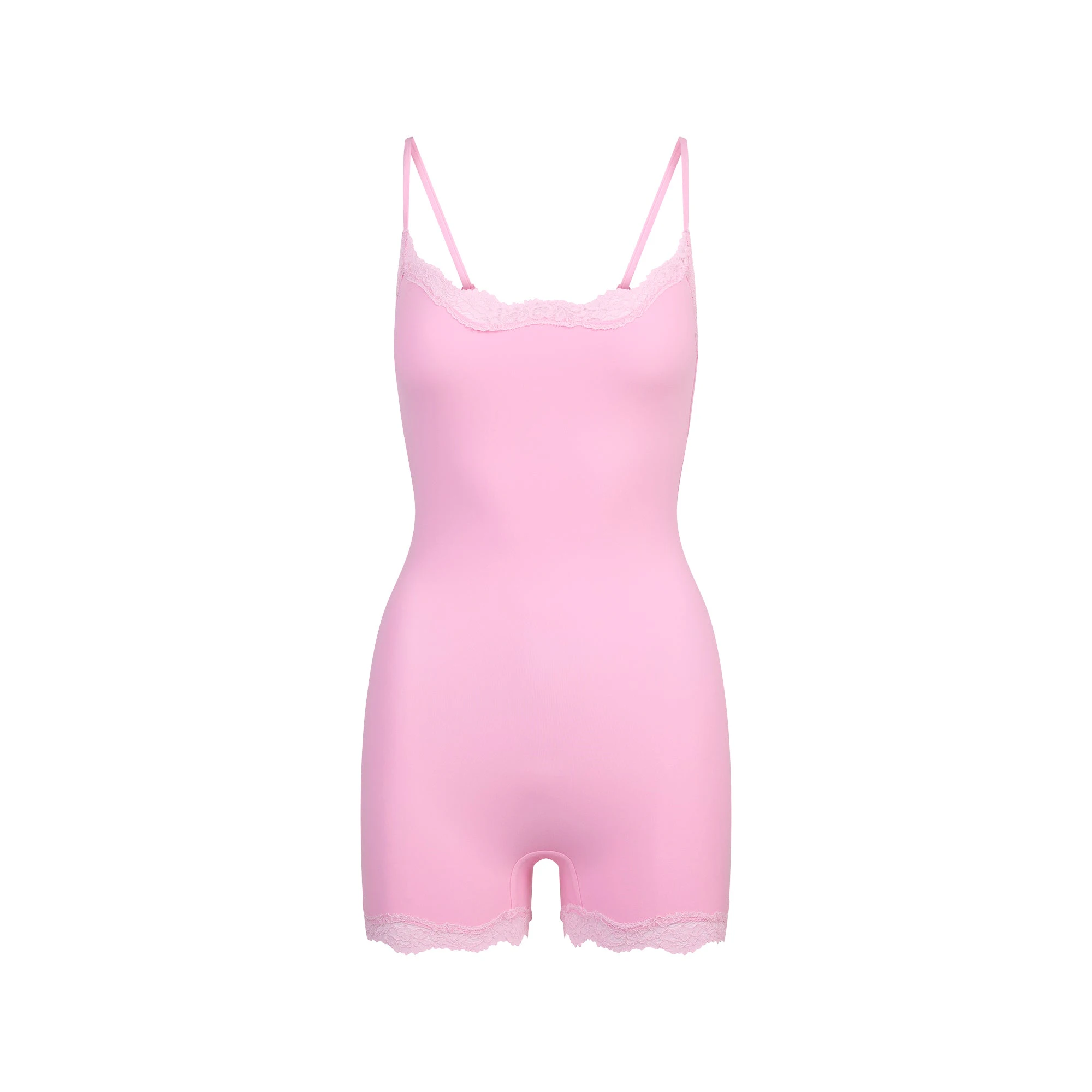 FITS EVERYBODY LACE ONESIE | BUBBLE GUM TONAL FLAT ON A WHITE BACKGROUND | FLT