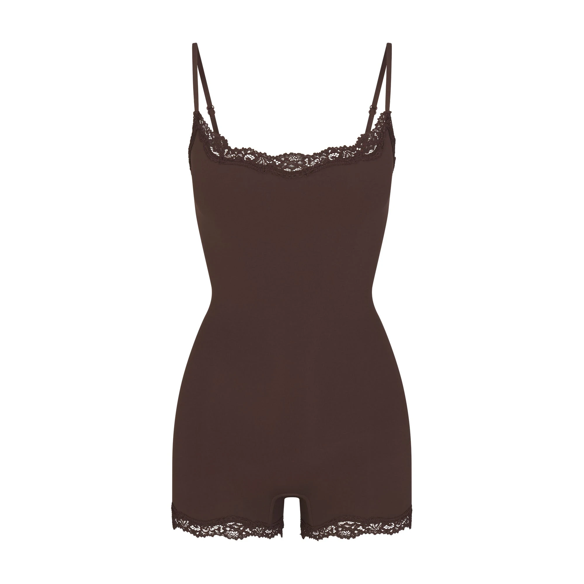 FITS EVERYBODY LACE ONESIE | ESPRESSO FLAT ON A WHITE BACKGROUND | FLT
