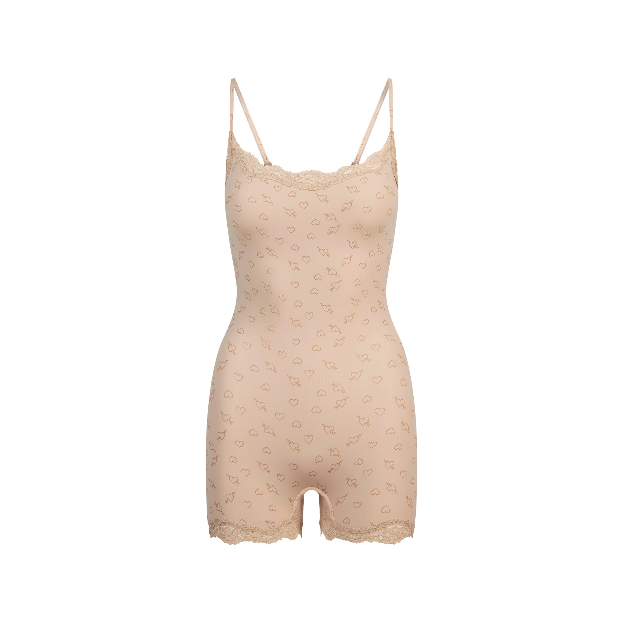 FITS EVERYBODY LACE ONESIE | MICA SKETCHED HEARTS FLAT ON A WHITE BACKGROUND | FLT