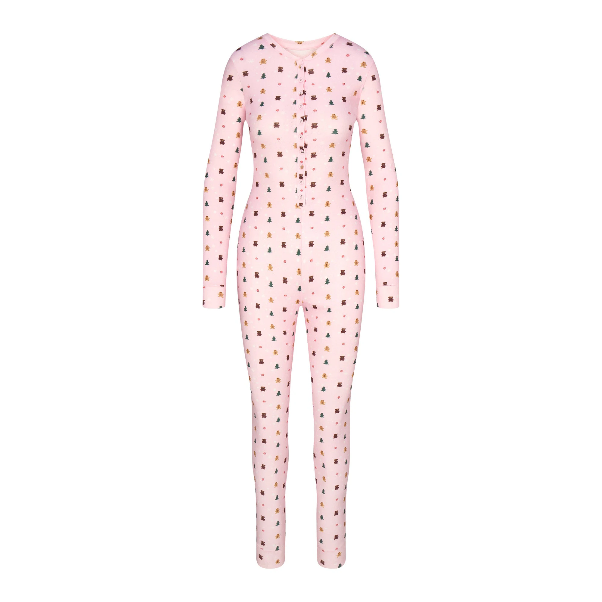 CACTUS PLANT FLEA MARKET X SKIMS PLUSH POINTELLE ONESIE | CHERRY BLOSSOM SNOW PRINT FLAT ON A WHITE BACKGROUND | FLT