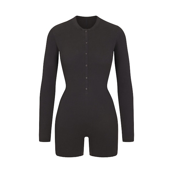 WAFFLE BUTTON UP HENLEY ONESIE | ASH (ONESIES) FLAT ON A WHITE BACKGROUND | FLT