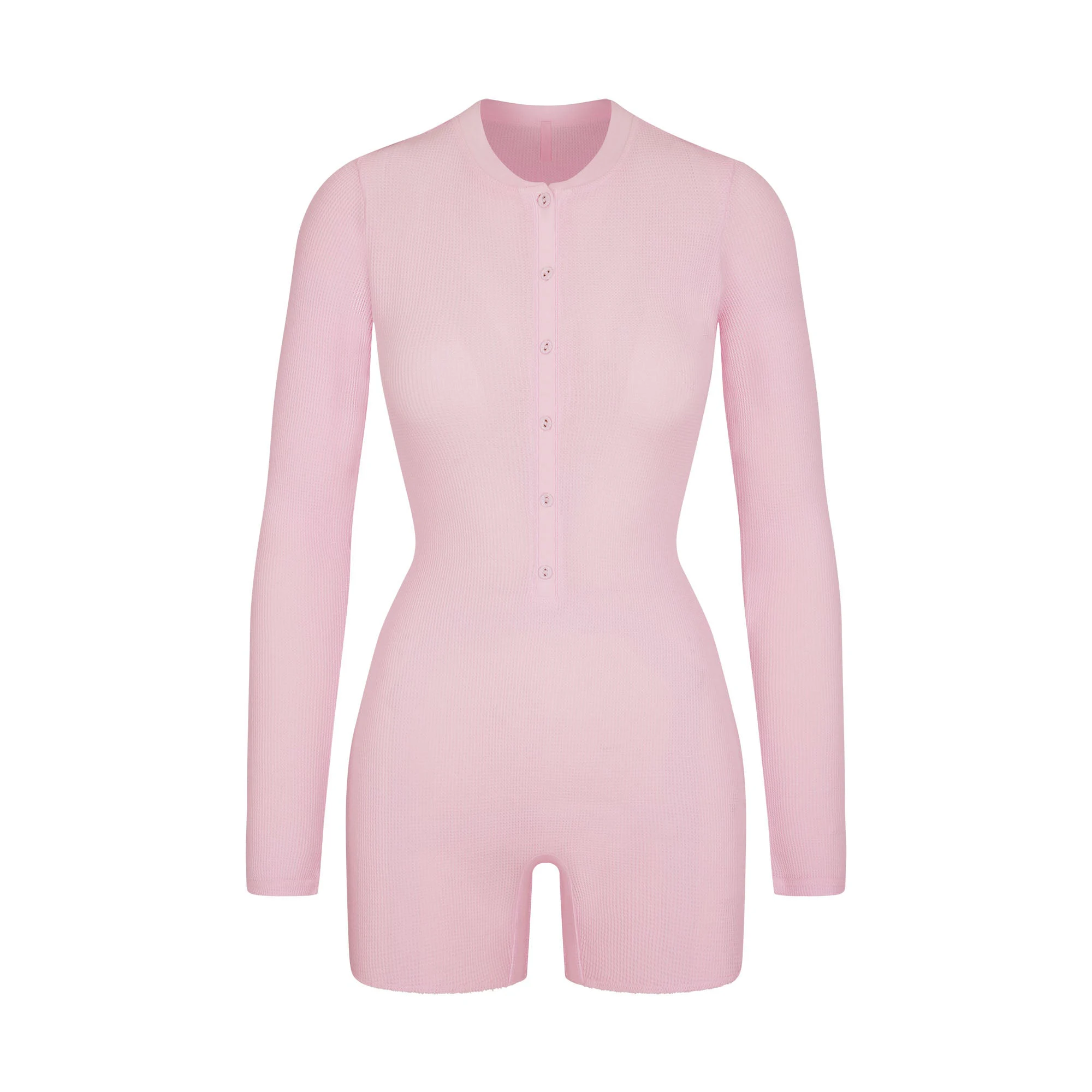 WAFFLE BUTTON UP HENLEY ONESIE | CHERRY BLOSSOM (ONESIES) FLAT ON A WHITE BACKGROUND | FLT