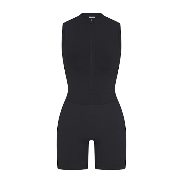 CONTOUR NYLON ZIP FRONT ONESIE | ONYX (ONESIES, BODYSUITS) FLAT ON A WHITE BACKGROUND | FLT