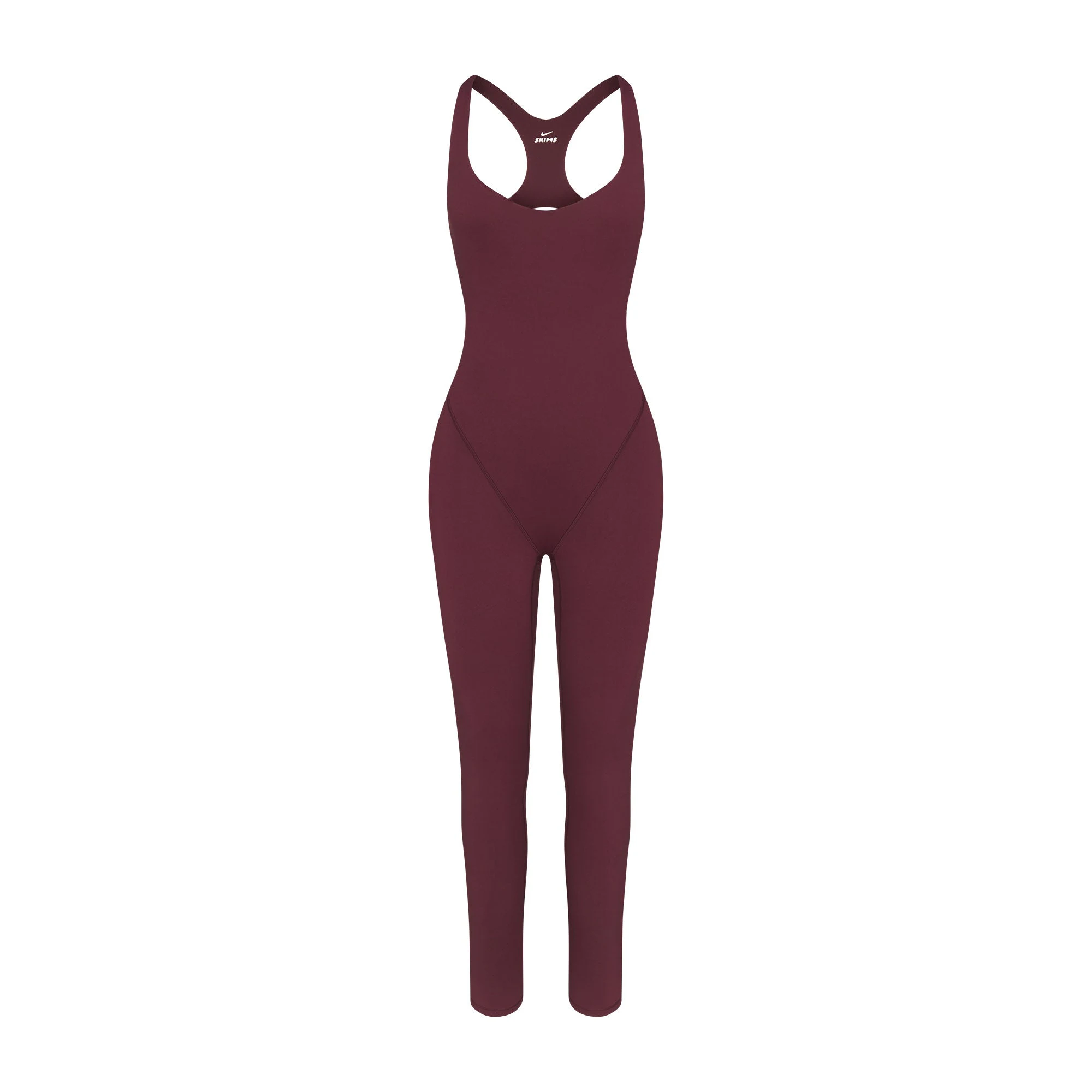 NikeSKIMS MATTE RACER LONG ONESIE | CURRANT FLAT ON A WHITE BACKGROUND | FLT