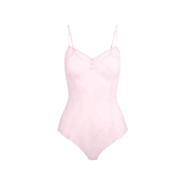 SPRING INTIMATES TEDDY | CHERRY BLOSSOM BOW TULLE FLAT ON A WHITE BACKGROUND | FLT