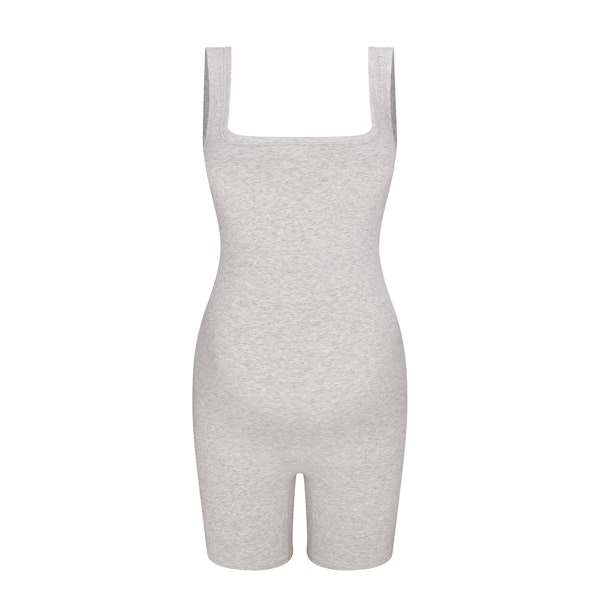 COTTON JERSEY MATERNITY ONESIE | LIGHT HEATHER GREY FLAT ON A WHITE BACKGROUND | FLT