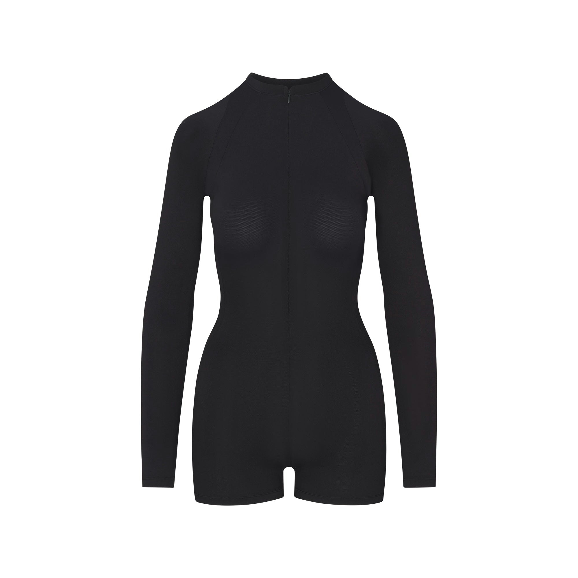 NikeSKIMS AIRY CREWNECK LONG SLEEVE ONE PIECE | OBSIDIAN FLAT ON A WHITE BACKGROUND | FLT