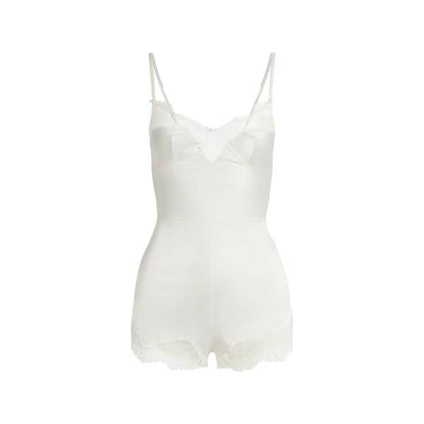 WOVEN SHINE LACE TEDDY | IVORY FLAT ON A WHITE BACKGROUND | FLT