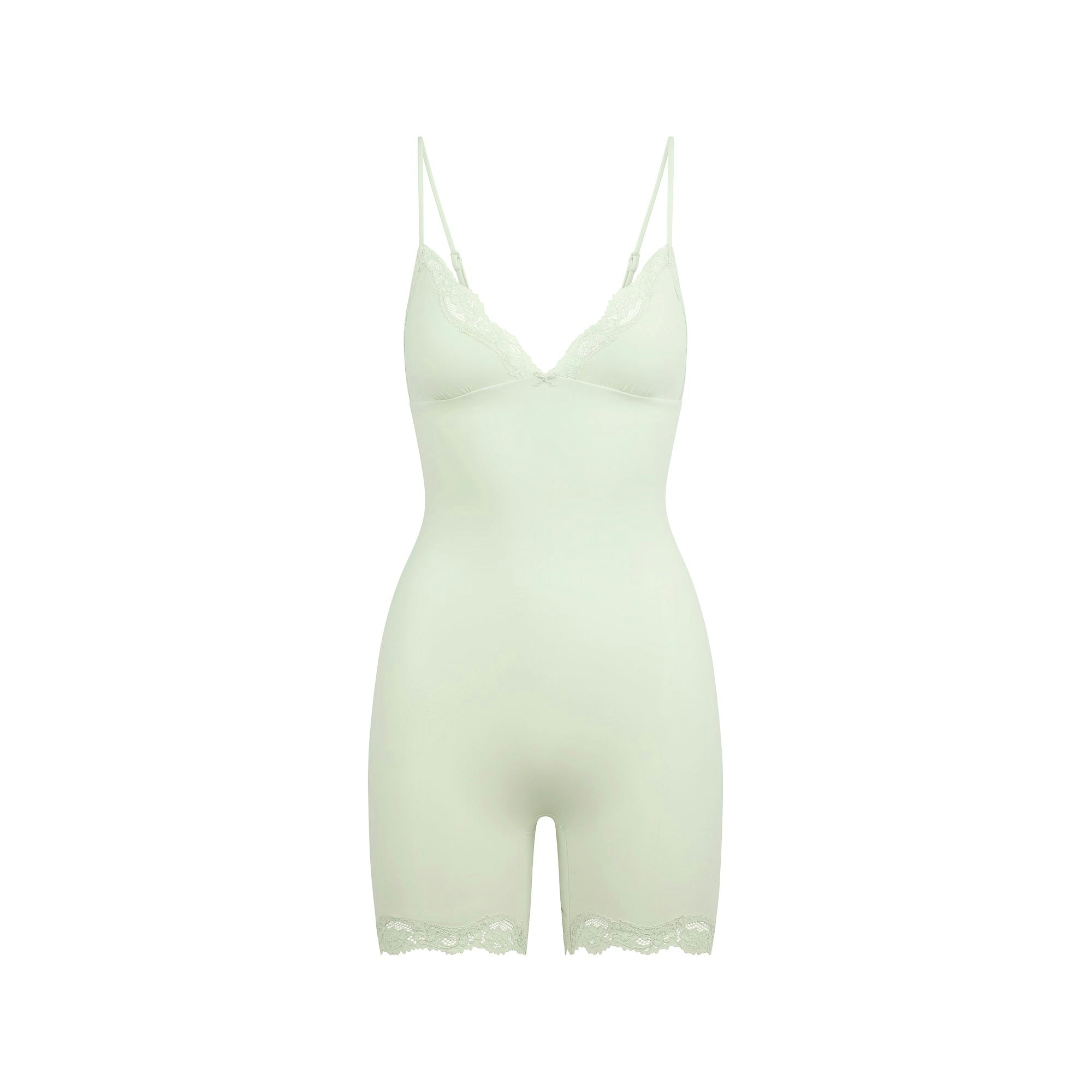 FITS EVERYBODY LACE TRIANGLE ONESIE | SPEARMINT FLAT ON A WHITE BACKGROUND | FLT