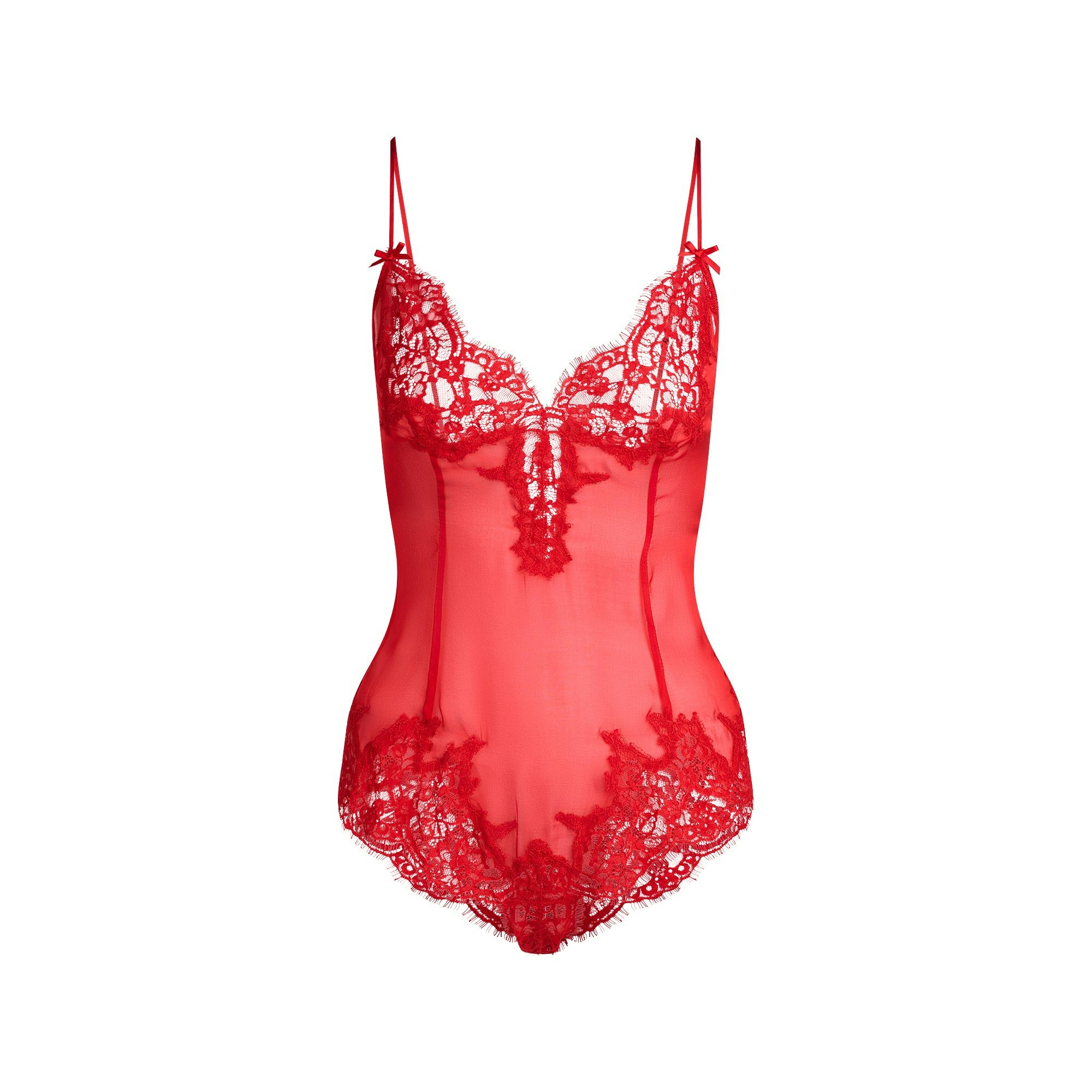 SKIMS ROMANCE LACE TEDDY | CRANBERRY FLAT ON A WHITE BACKGROUND | FLT