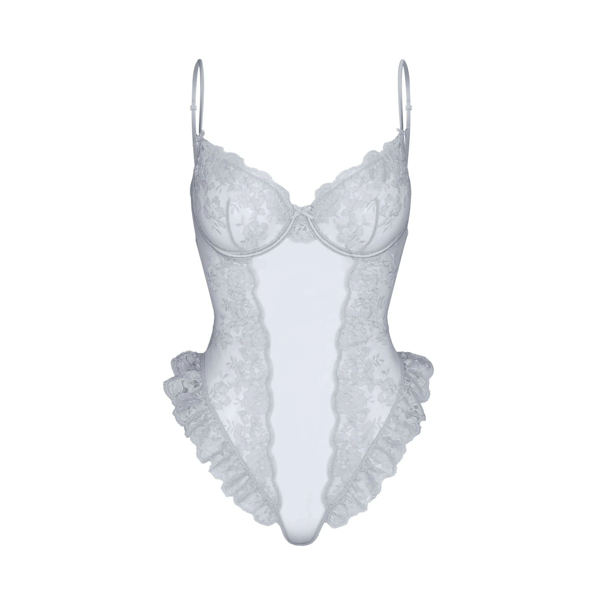 EMBROIDERED LINGERIE UNLINED CROTCHLESS TEDDY | PEARL FLAT ON A WHITE BACKGROUND | FLT