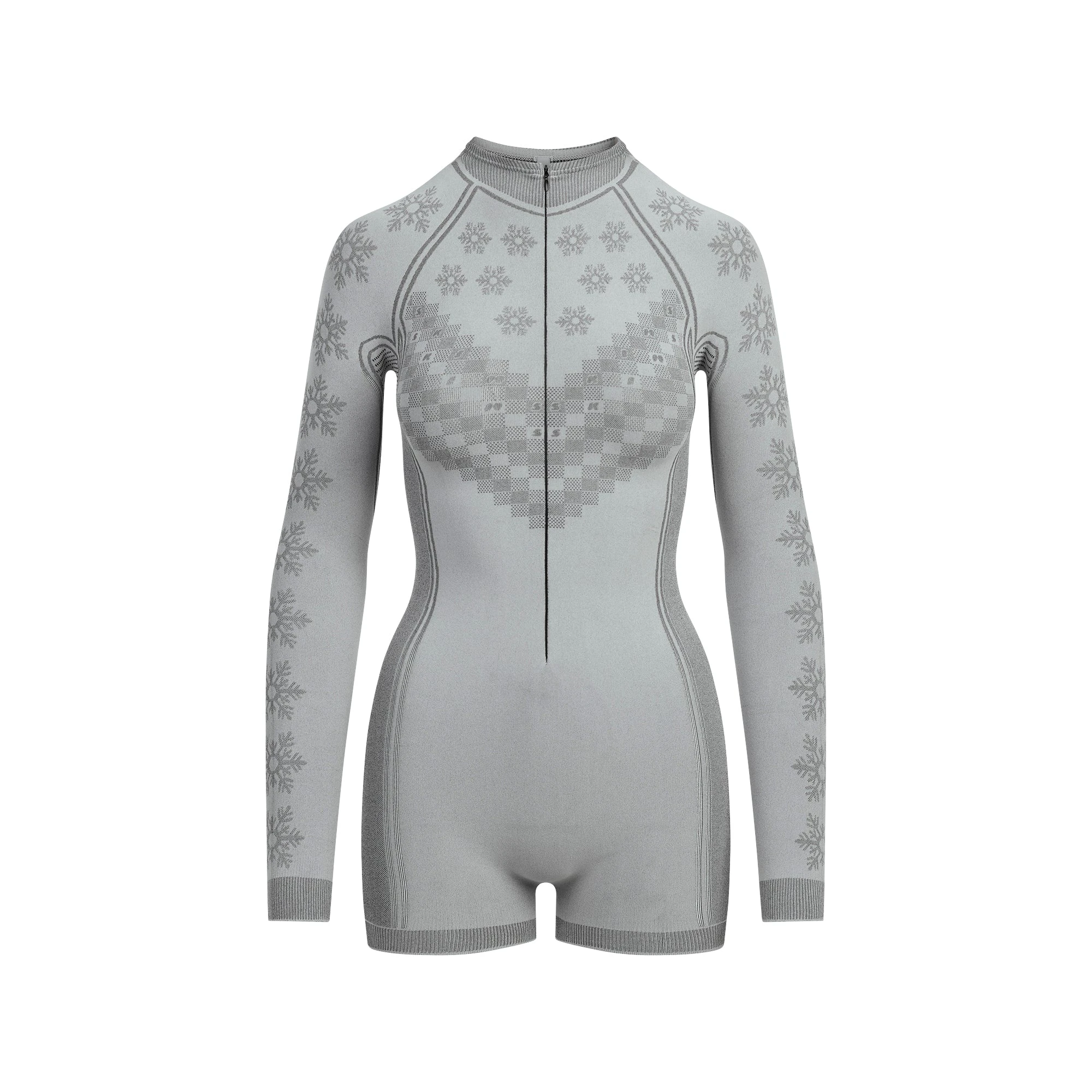 SKIMS FIRST LAYERS HALF ZIP ONESIE | MIRROR WINTER FAIR ISLE FLAT ON A WHITE BACKGROUND | FLT
