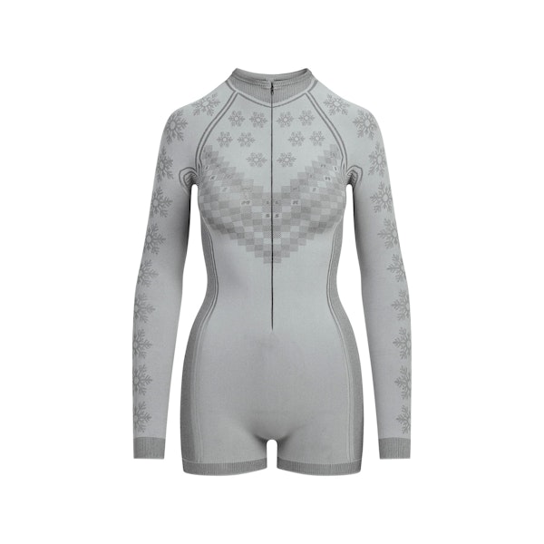 SKIMS FIRST LAYERS HALF ZIP ONESIE | MIRROR WINTER FAIR ISLE FLAT ON A WHITE BACKGROUND | FLT