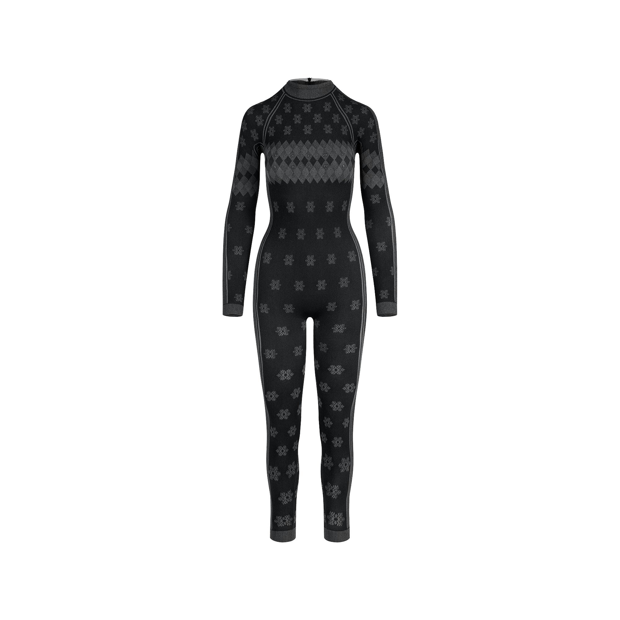 SKIMS FIRST LAYERS TURTLENECK CATSUIT | OBSIDIAN WINTER FAIR ISLE FLAT ON A WHITE BACKGROUND | FLT
