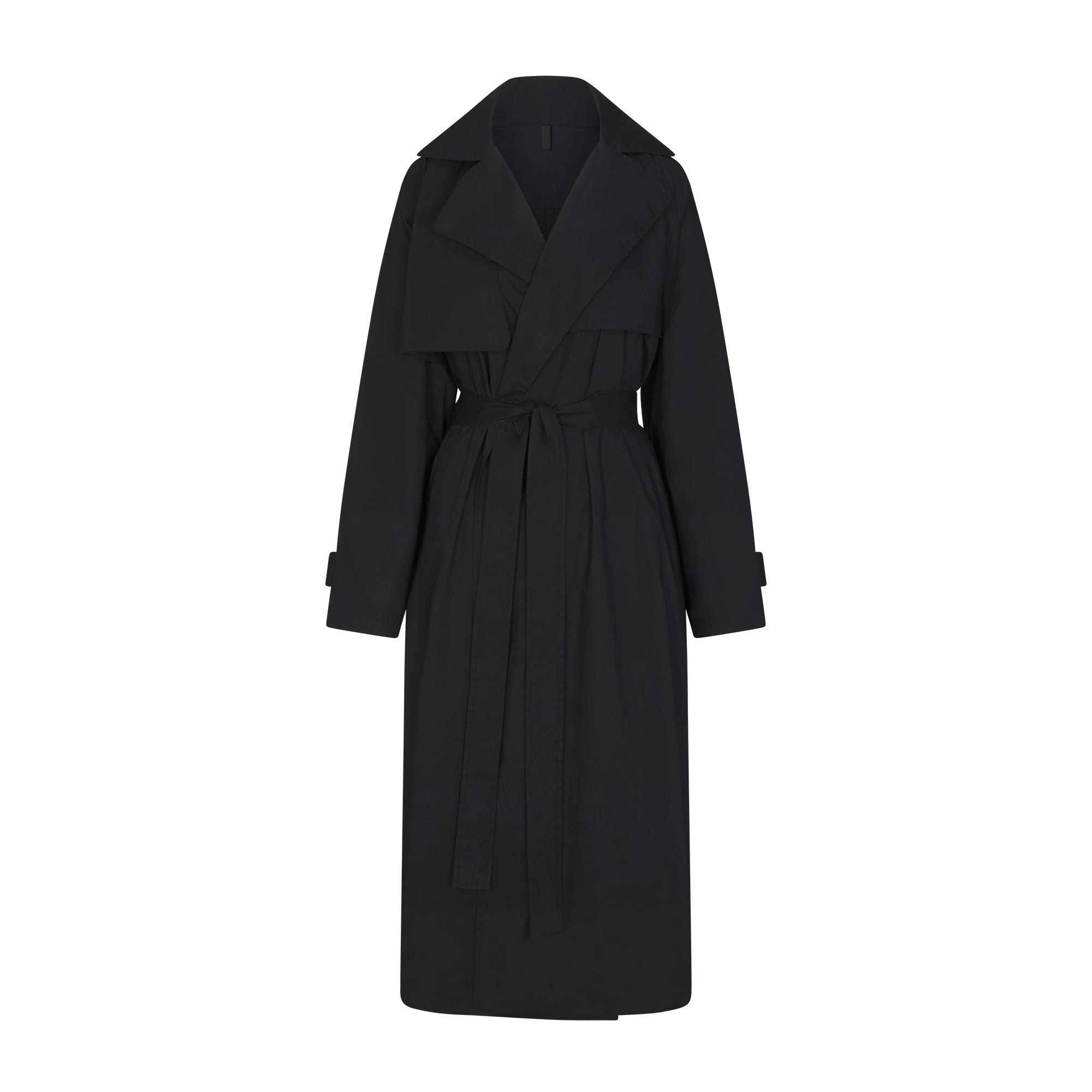 WOVEN COTTON OVERSIZED TRENCH COAT | ONYX FLAT ON A WHITE BACKGROUND | FLT