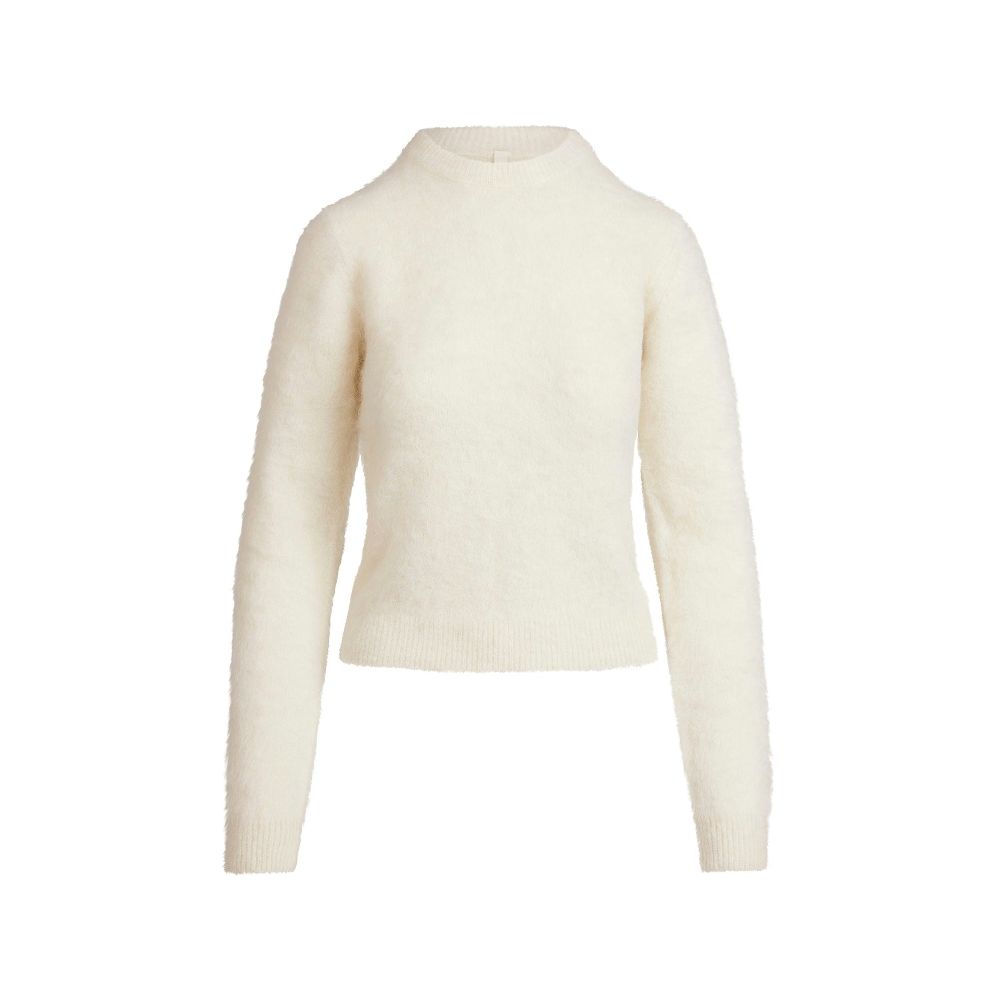 BRUSHED ALPACA CREWNECK SWEATER | EGRET FLAT ON A WHITE BACKGROUND | FLT