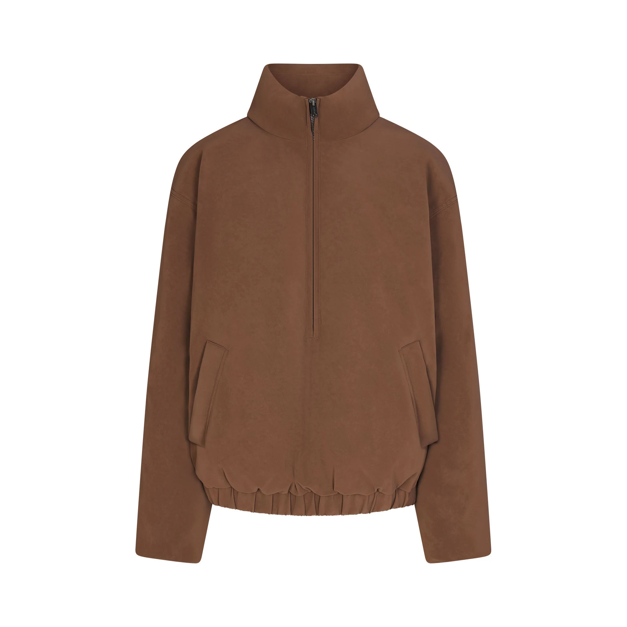 FAUX SUEDE HALF ZIP JACKET | JASPER & LAYS FLAT ON A WHITE BACKGROUND | FLT