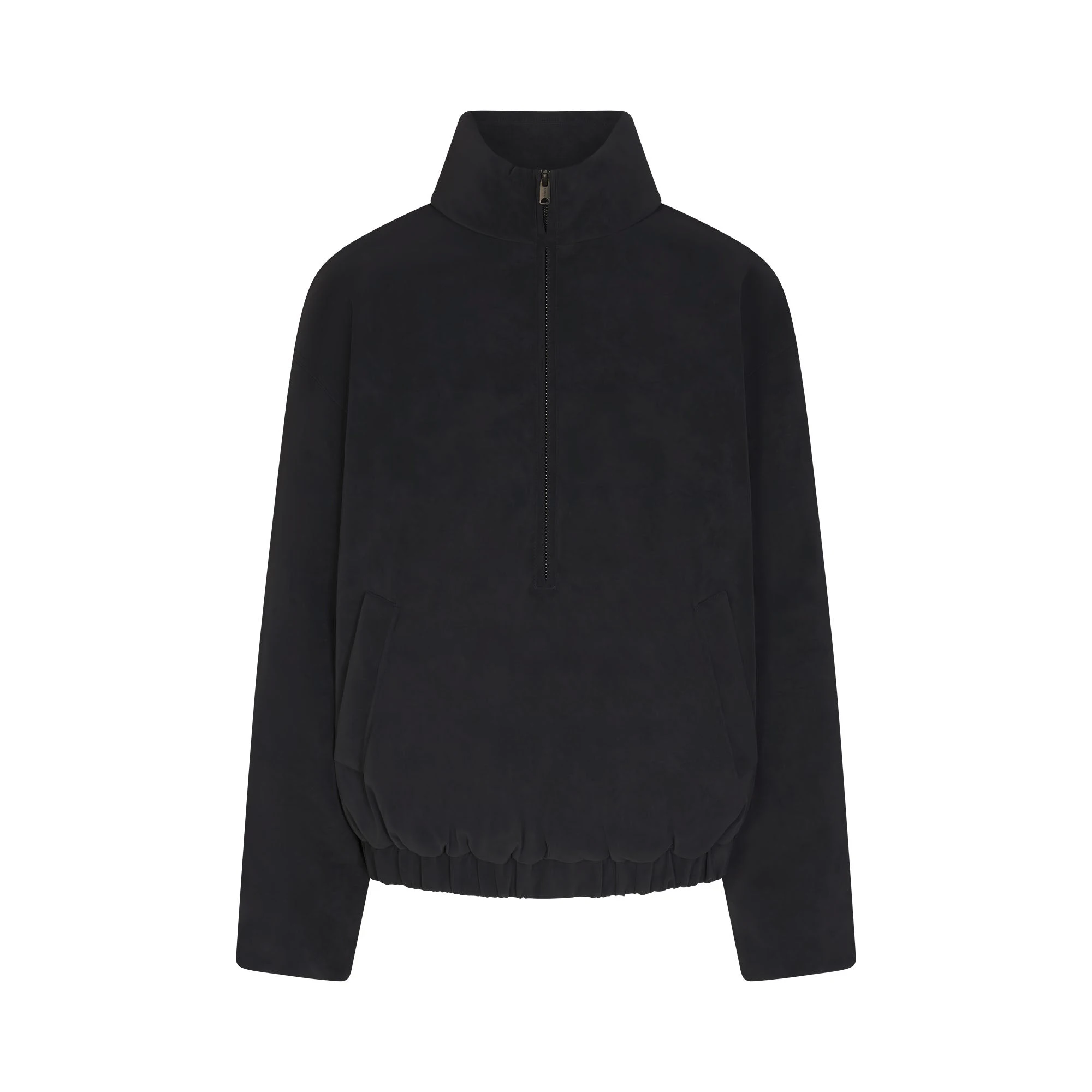 FAUX SUEDE HALF ZIP JACKET | ONYX & LAYS FLAT ON A WHITE BACKGROUND | FLT