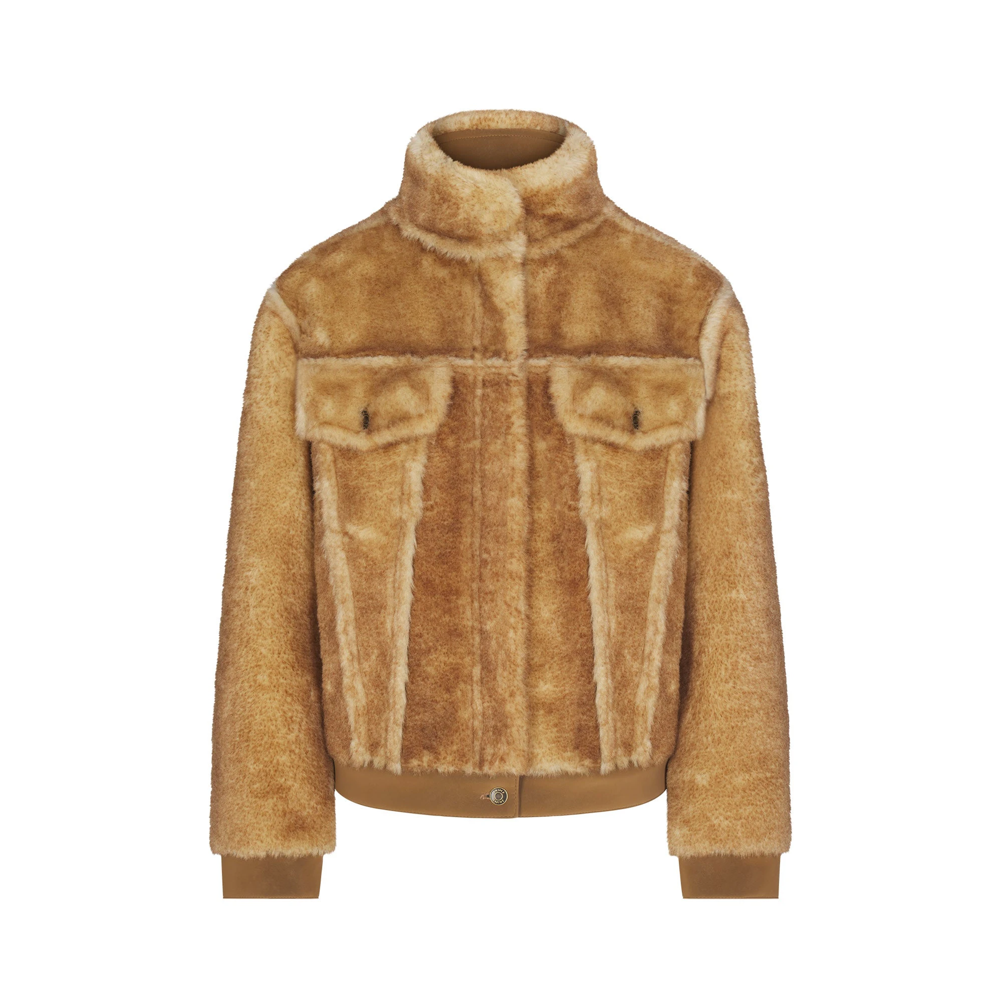 FAUX SHEARLING JACKET | TOASTED LATTE & LAYS FLAT ON A WHITE BACKGROUND | FLT