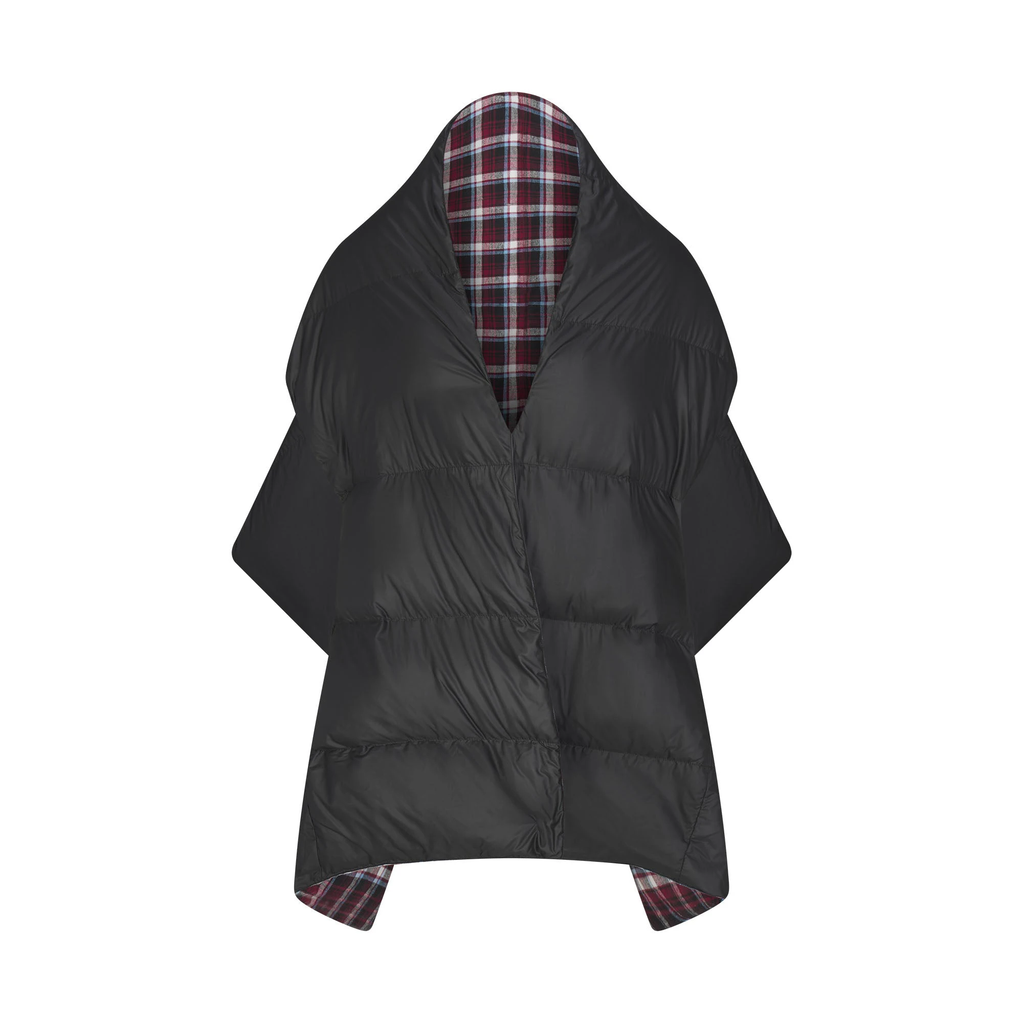 SKIMS PUFFERS CAPE | ONYX FLAT ON A WHITE BACKGROUND | FLT