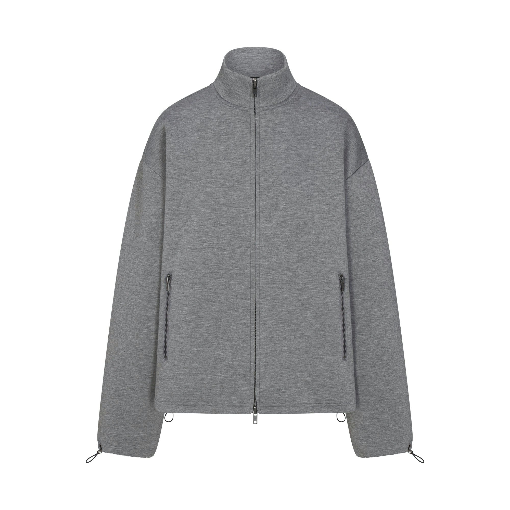 NEOPRENE OUTERWEAR OVERSIZED MOCK NECK JACKET | DARK HEATHER GREY FLAT ON A WHITE BACKGROUND | FLT