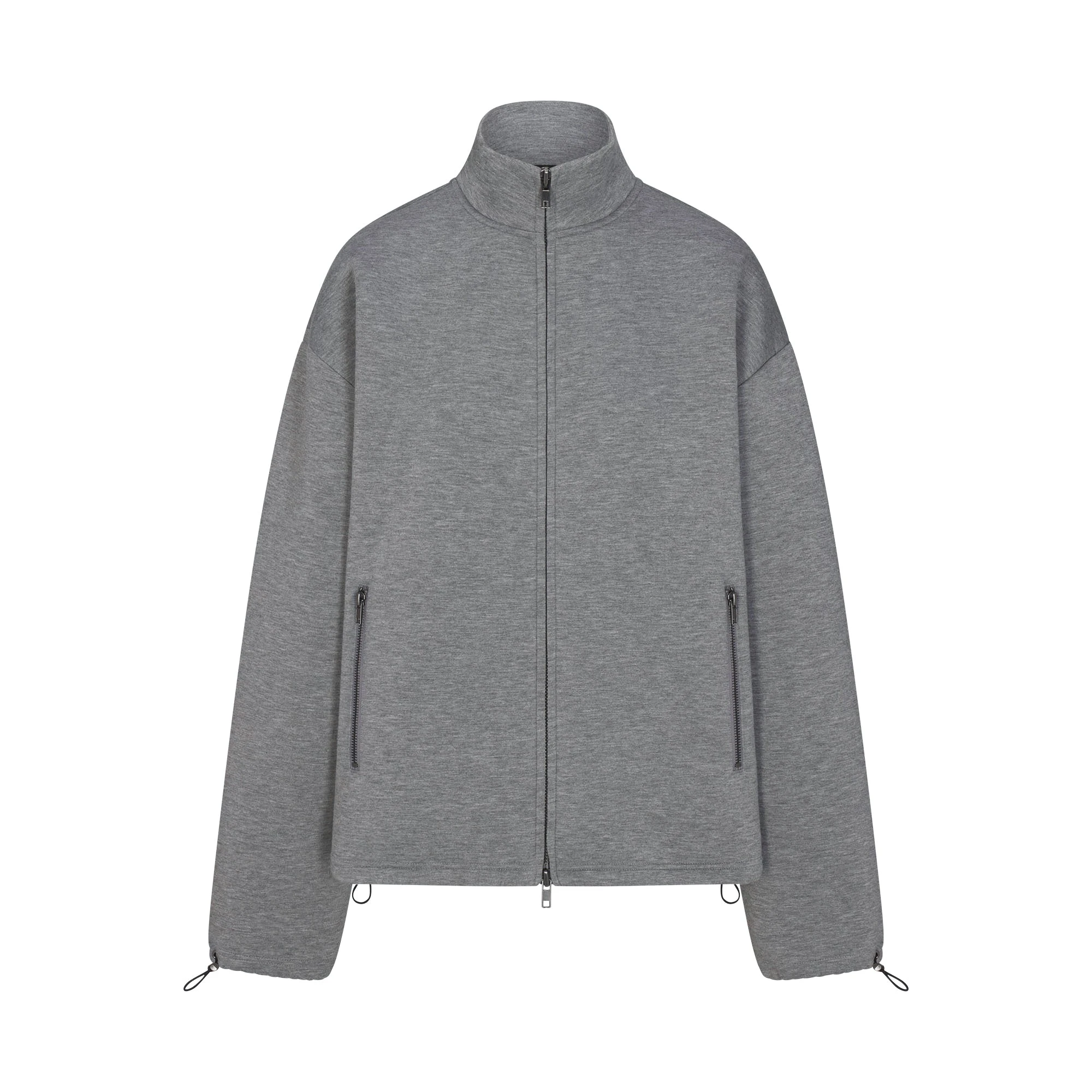 NEOPRENE OUTERWEAR OVERSIZED MOCK NECK JACKET | DARK HEATHER GREY FLAT ON A WHITE BACKGROUND | FLT