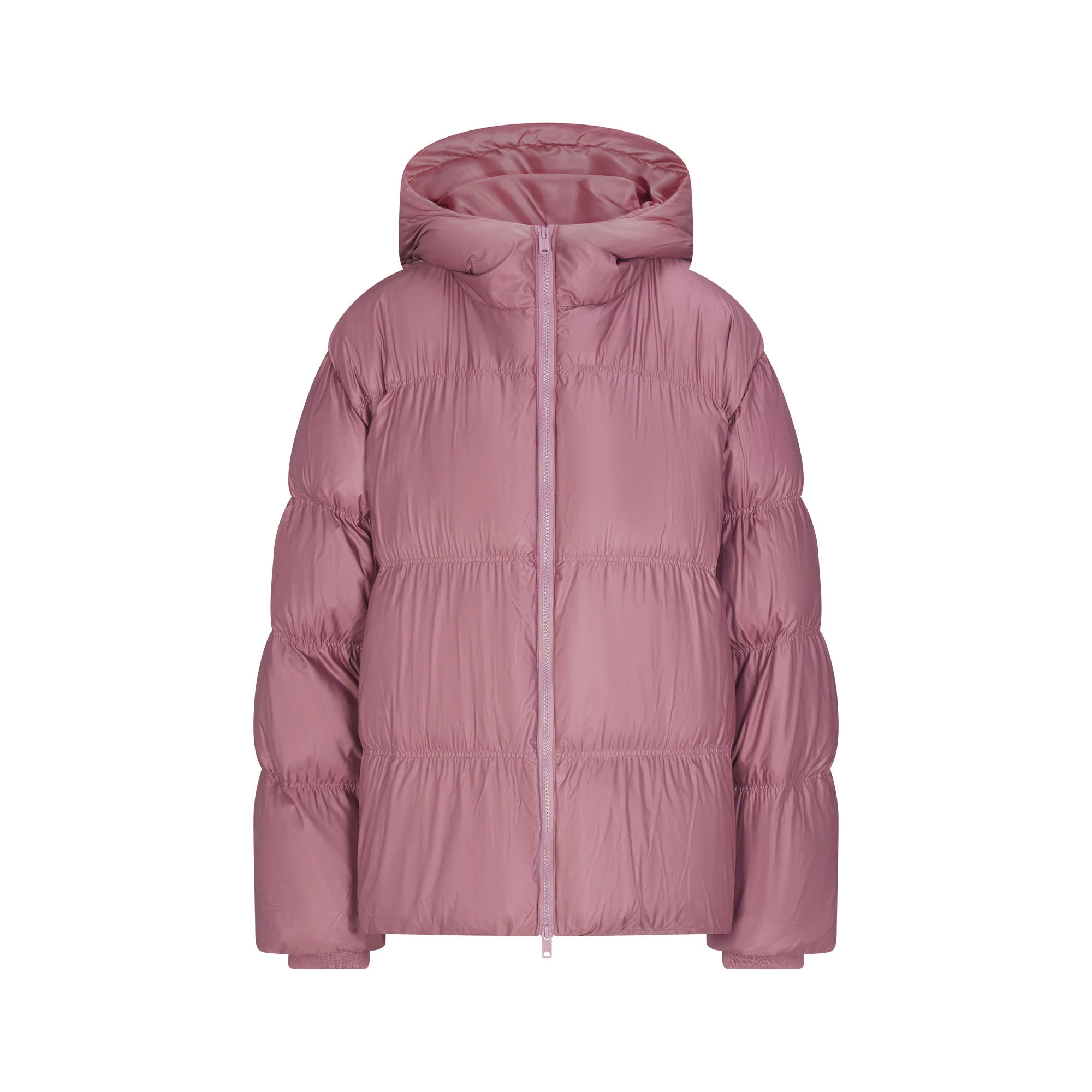 SKIMS PUFFERS HOODED JACKET | MUTED MAUVE FLAT ON A WHITE BACKGROUND | FLT