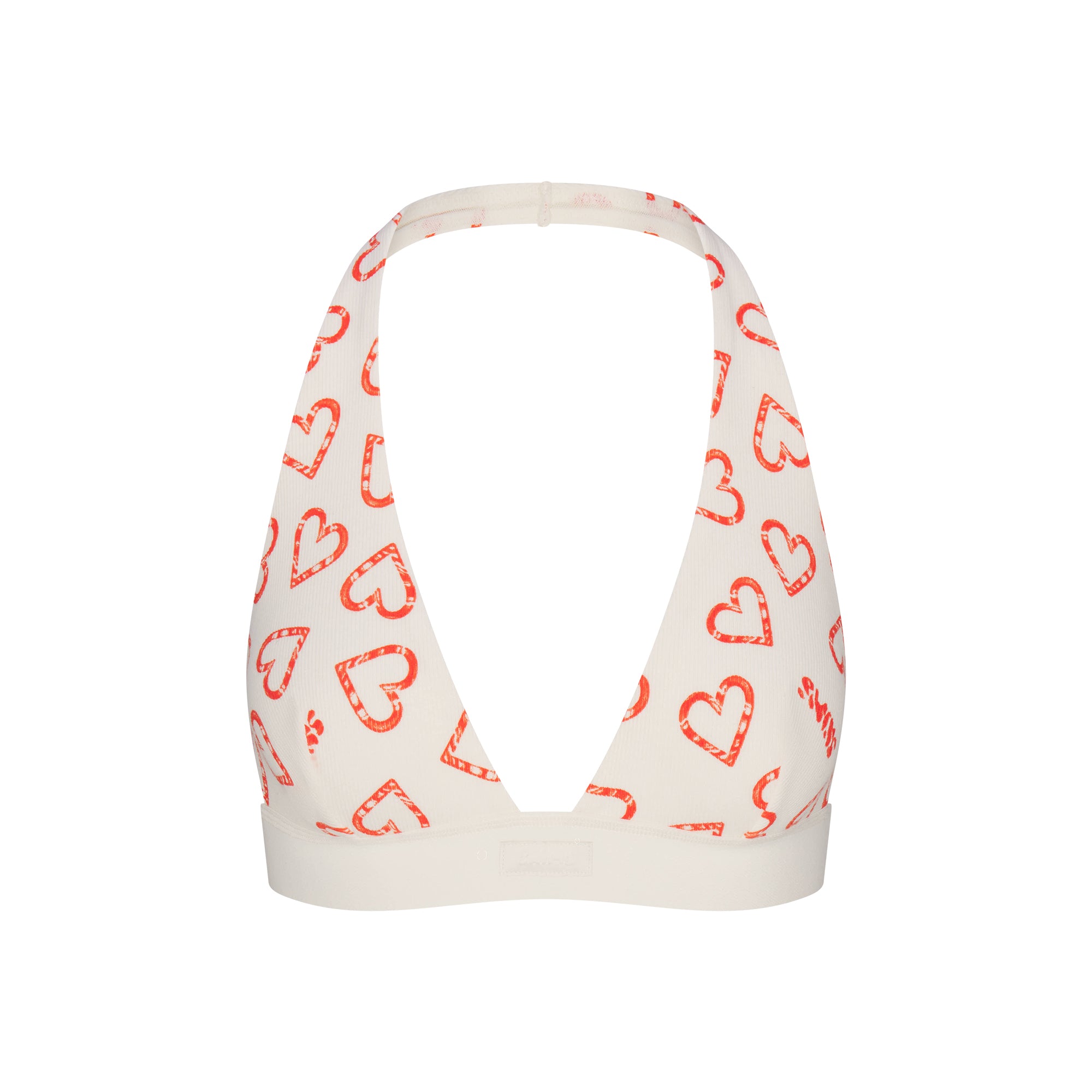 COTTON RIB HALTER BRALETTE | MARBLE CANDY HEART PRINT FLAT ON A WHITE BACKGROUND | FLT
